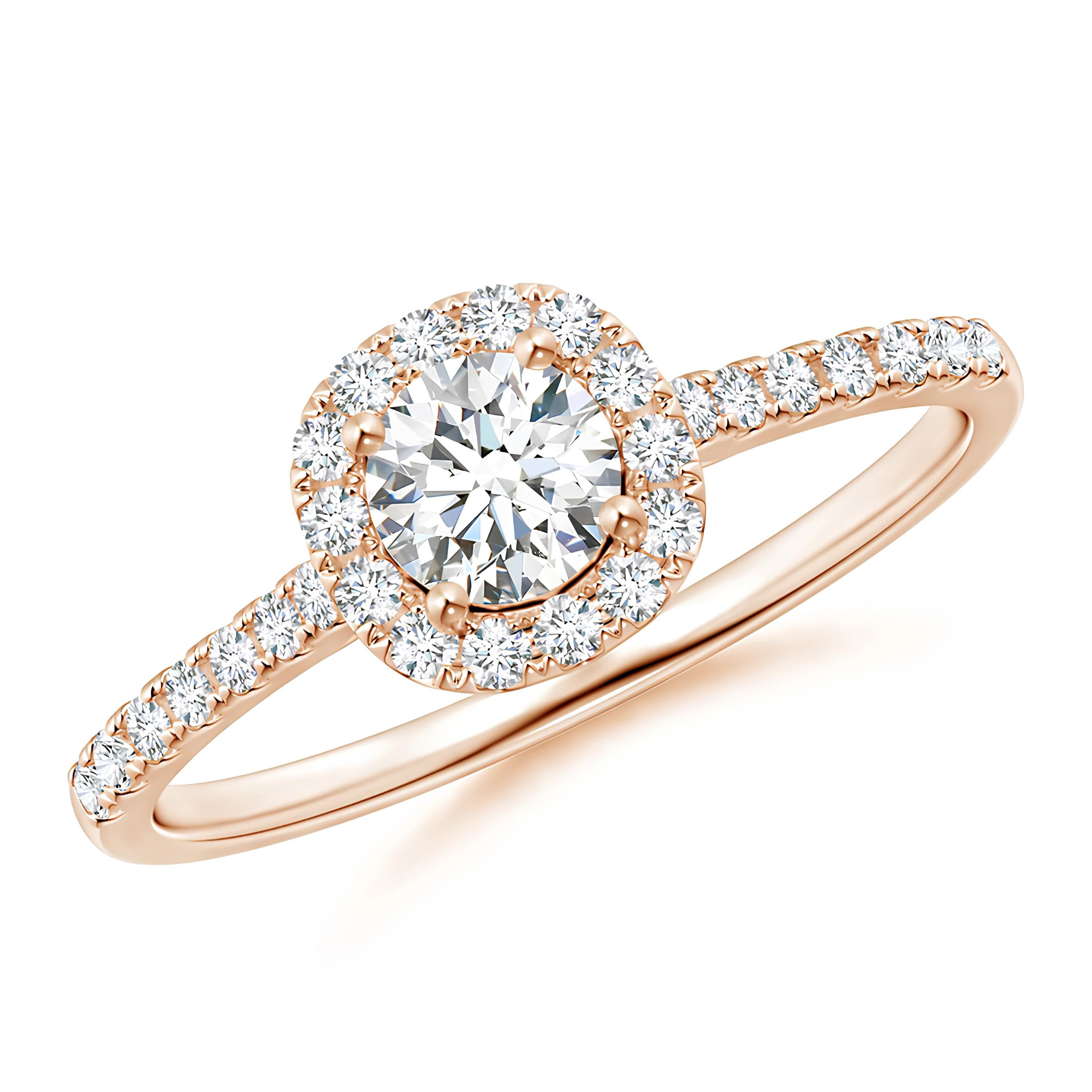 1.00 CTW Round Lab-Grown Diamond Twisted Halo Ring Certified EF VS/SI Engagement or Wedding Band for Women in 14K Gold