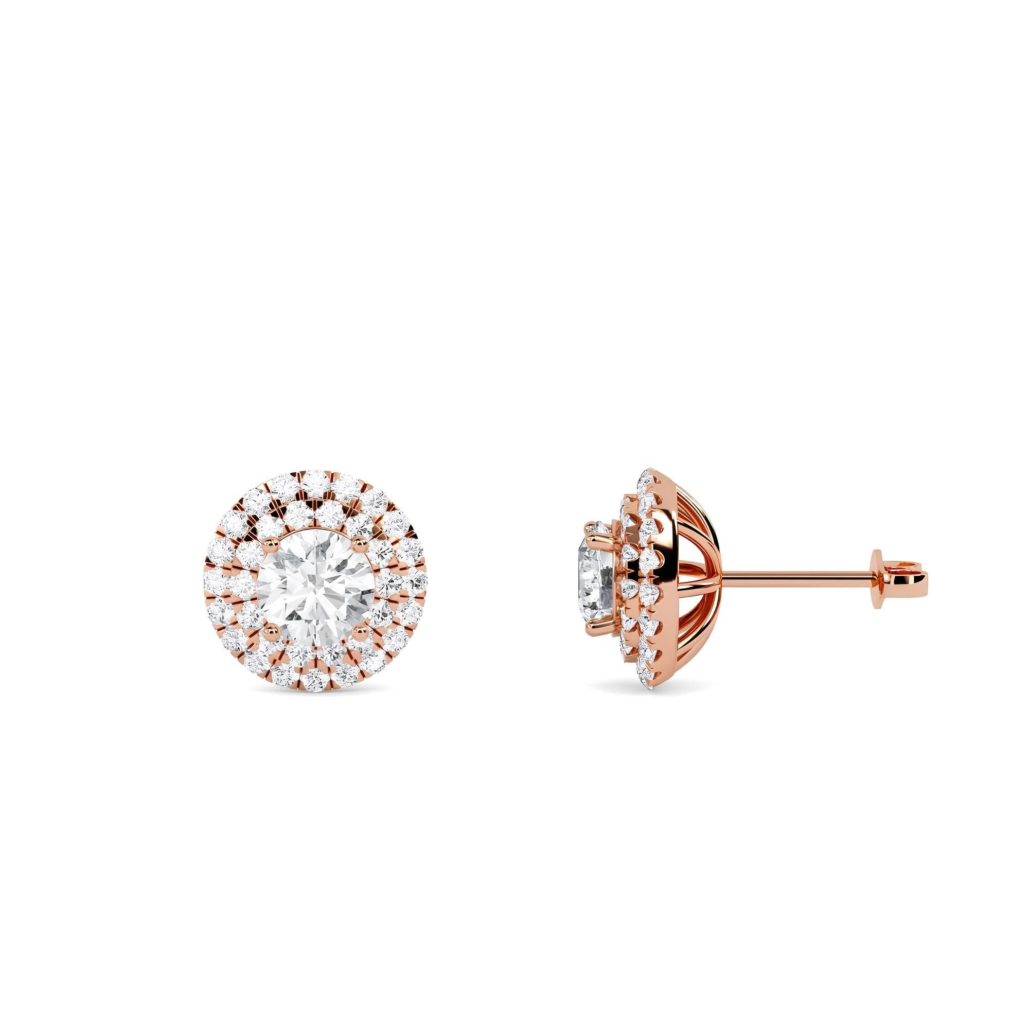 IGI Certified 1.10 CTW Round Cut Lab-Grown Diamond Halo Stud Earrings EF VS/SI Clarity 14K Gold Bridesmaids Earrings