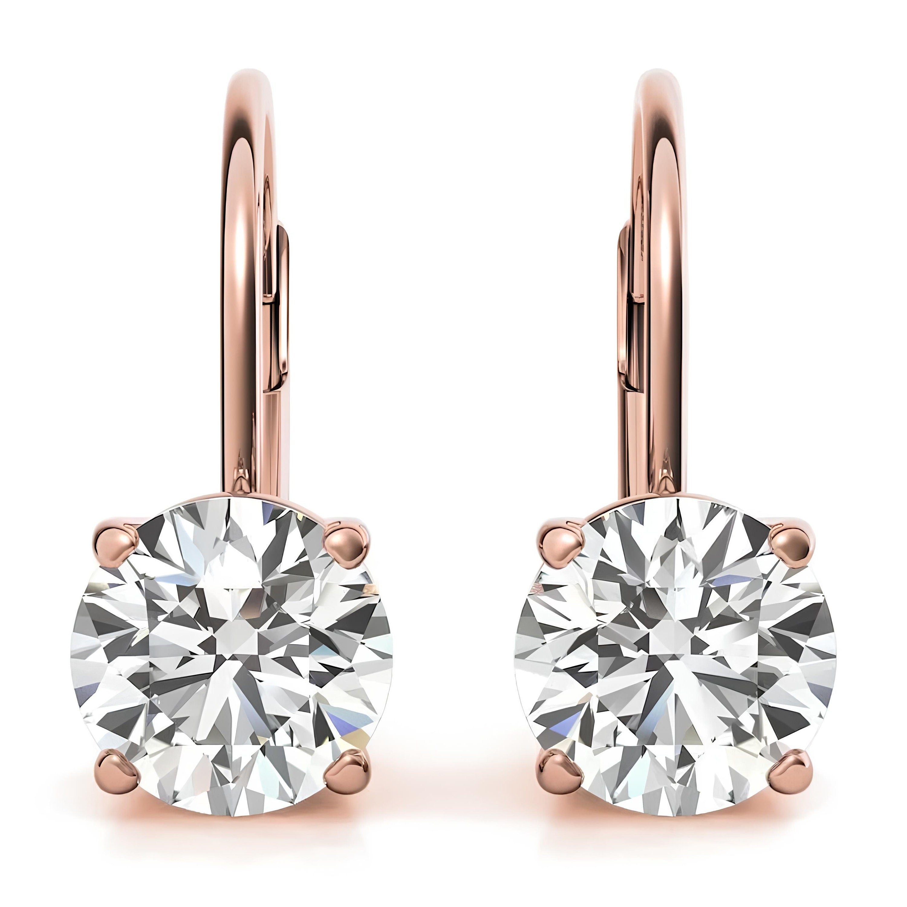 Drop Dangle Earrings 0.25 - 4.00 CTW Round Cut Lab Grown Diamond Lever back Earrings, Round Diamond Earring For Birthday Anniversary Gifts