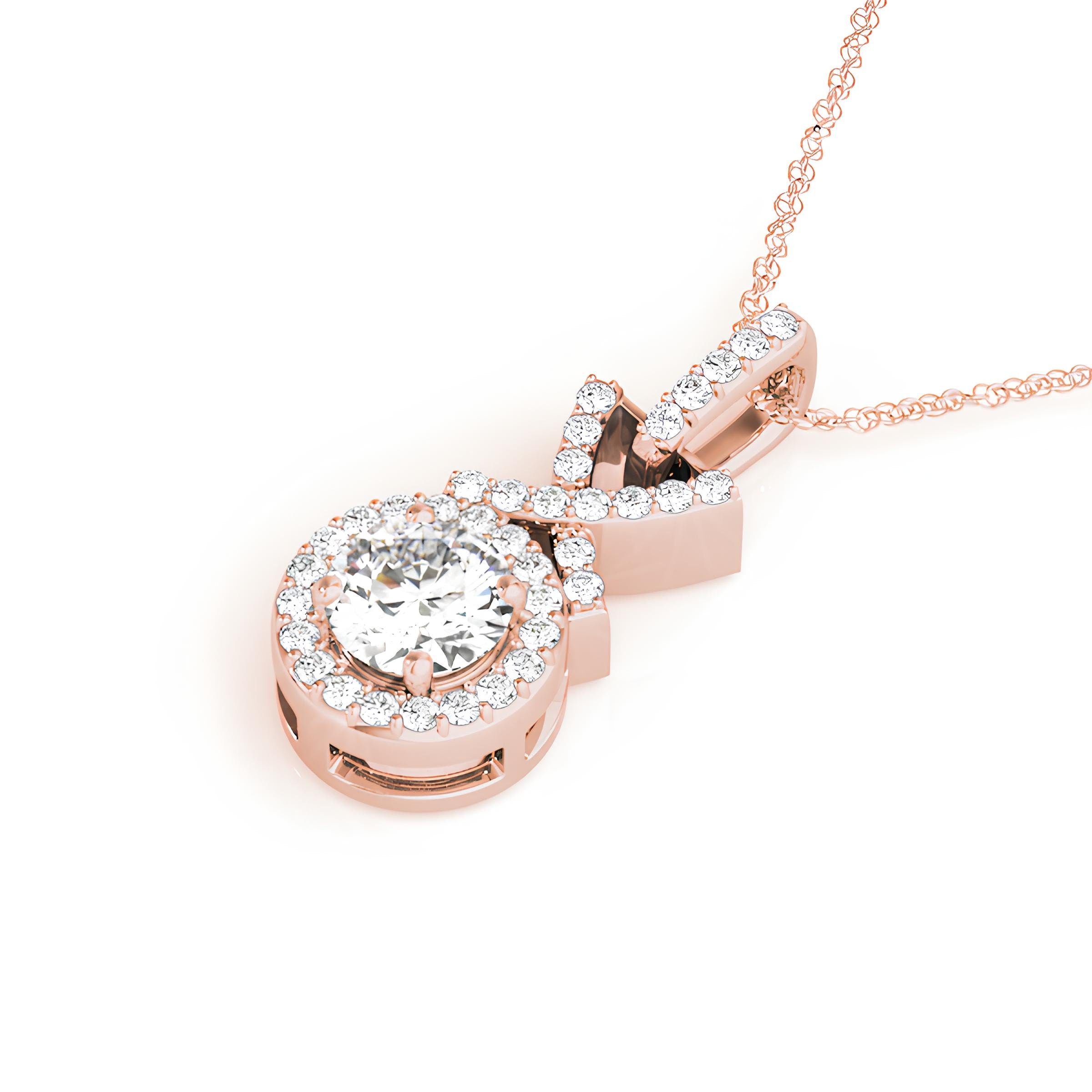 1.00 Carat Halo Pendant Necklace IGI Certified EF VS/SI Lab Grown Round Diamond in 14K Gold Elegant Diamond Chain Perfect Anniversary Gift for Her