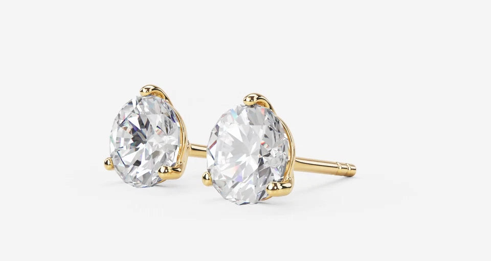 Women's Stud Earrings 1 CT Certified EF VS/SI Lab Grown Diamond 925 Sterling Silver With Vermeil Gold