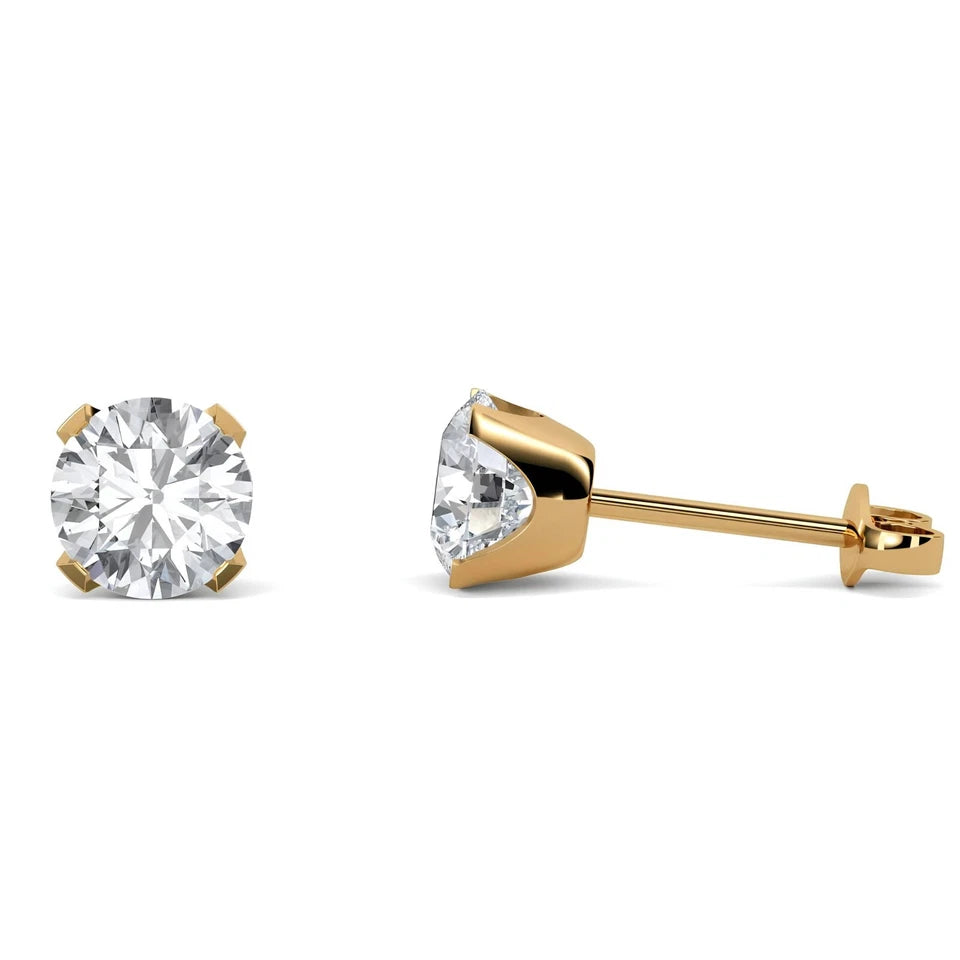 Certified 1 CT Round Cut EF VS/SI Lab Grown Diamond Stud Earrings 925 Sterling Silver With Vermeil Gold