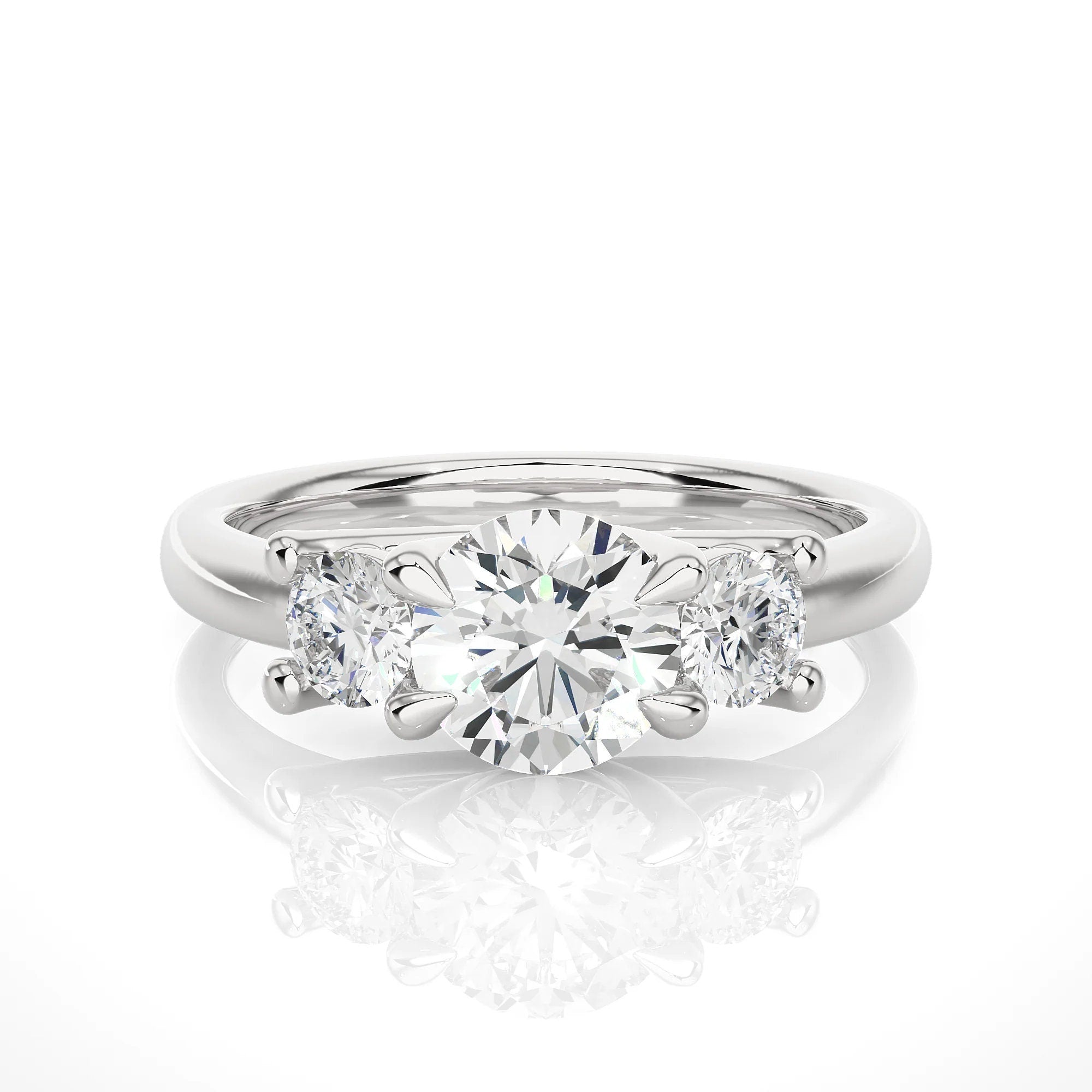 Round Three Stone Engagement Ring – EF VS/SI Lab Created Diamonds, Excellent Cut – 14K Gold Promise & Wedding Ring for Her