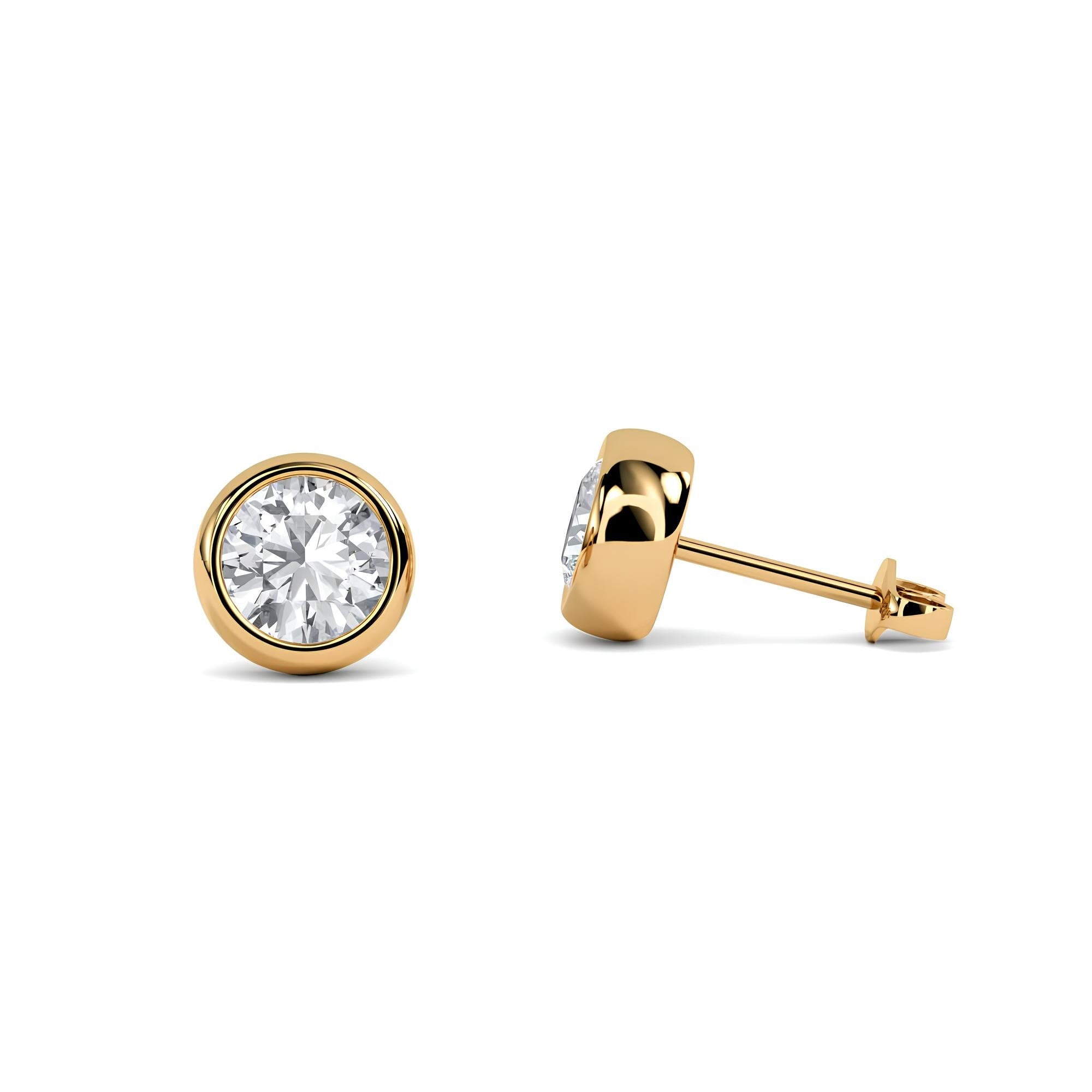 Round Cut EF VS/SI Lab-Grown Diamond Wedding Earrings Modern Bezel Set Studs in 14K Gold