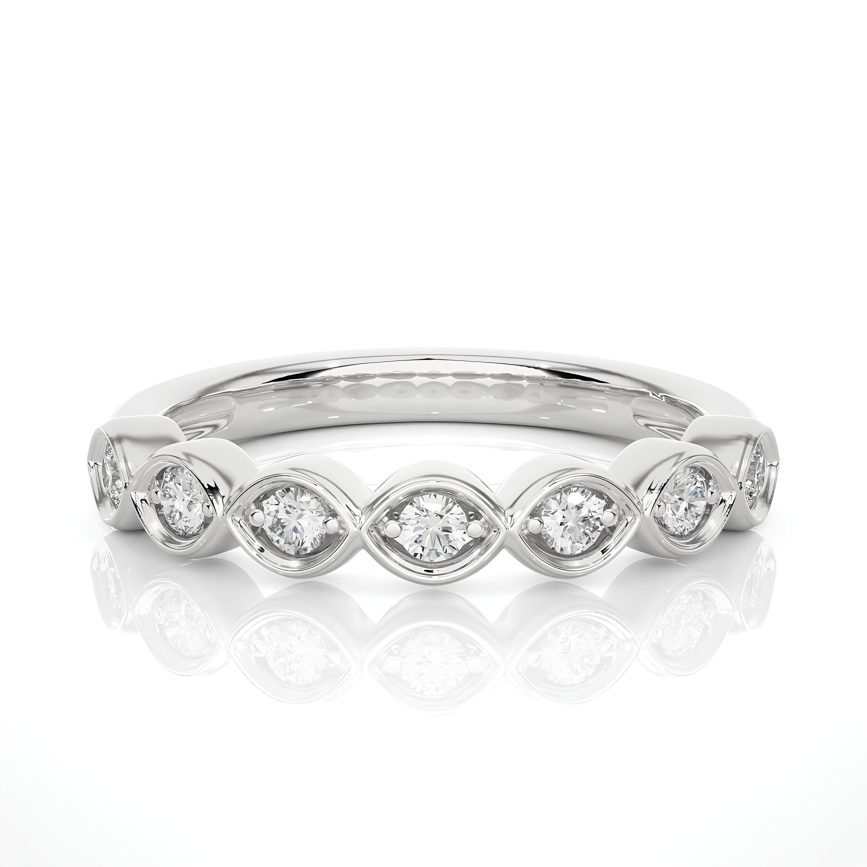 0.20 CT Round Cut Lab-Grown Diamond Half Eternity Band – Marquise Outline Stackable Ring