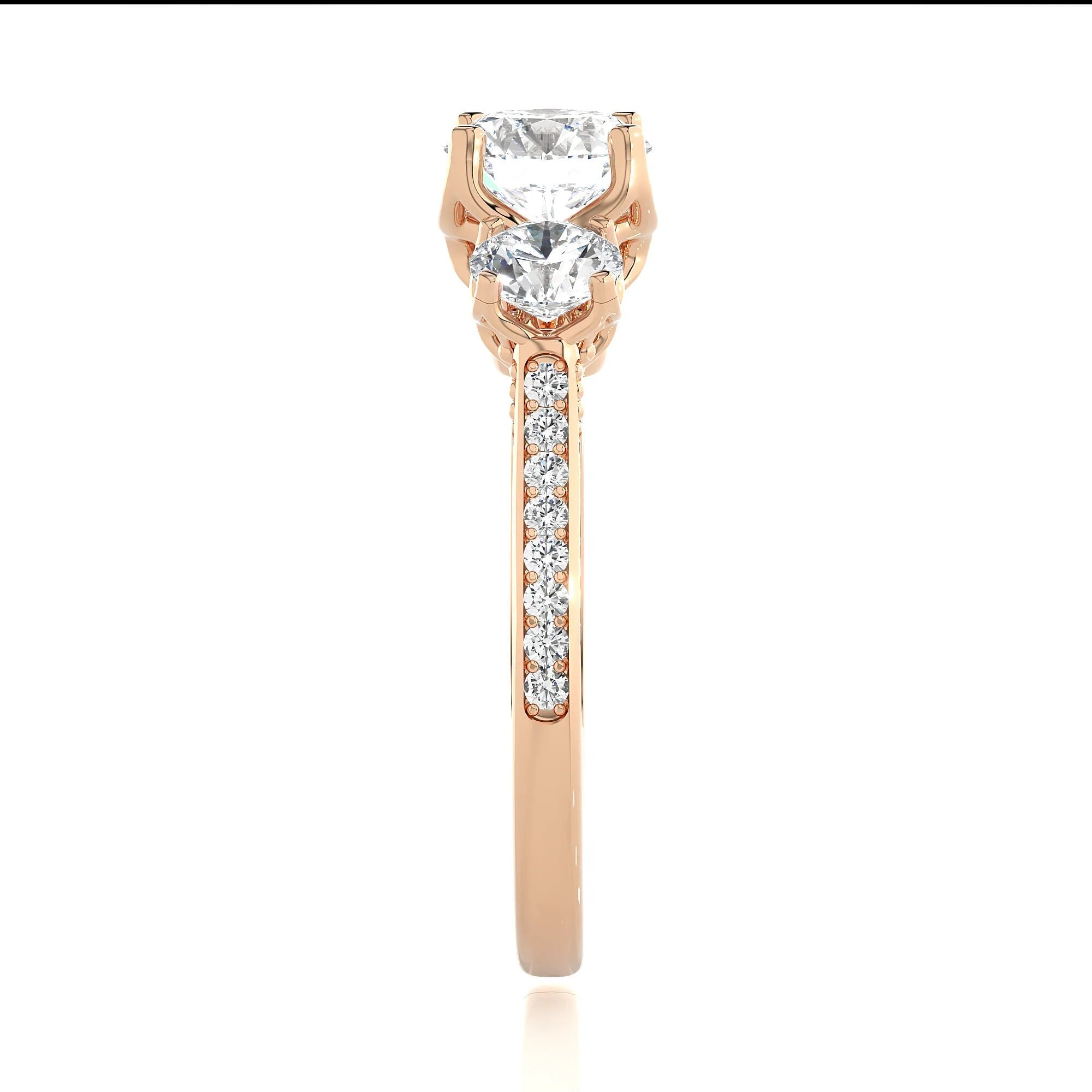 Unique Round Three Stone Wedding Ring / IGI Certified EF VS/SI Lab Grown Diamond Engagement Ring / 14K Real Gold Anniversary Gift Ring