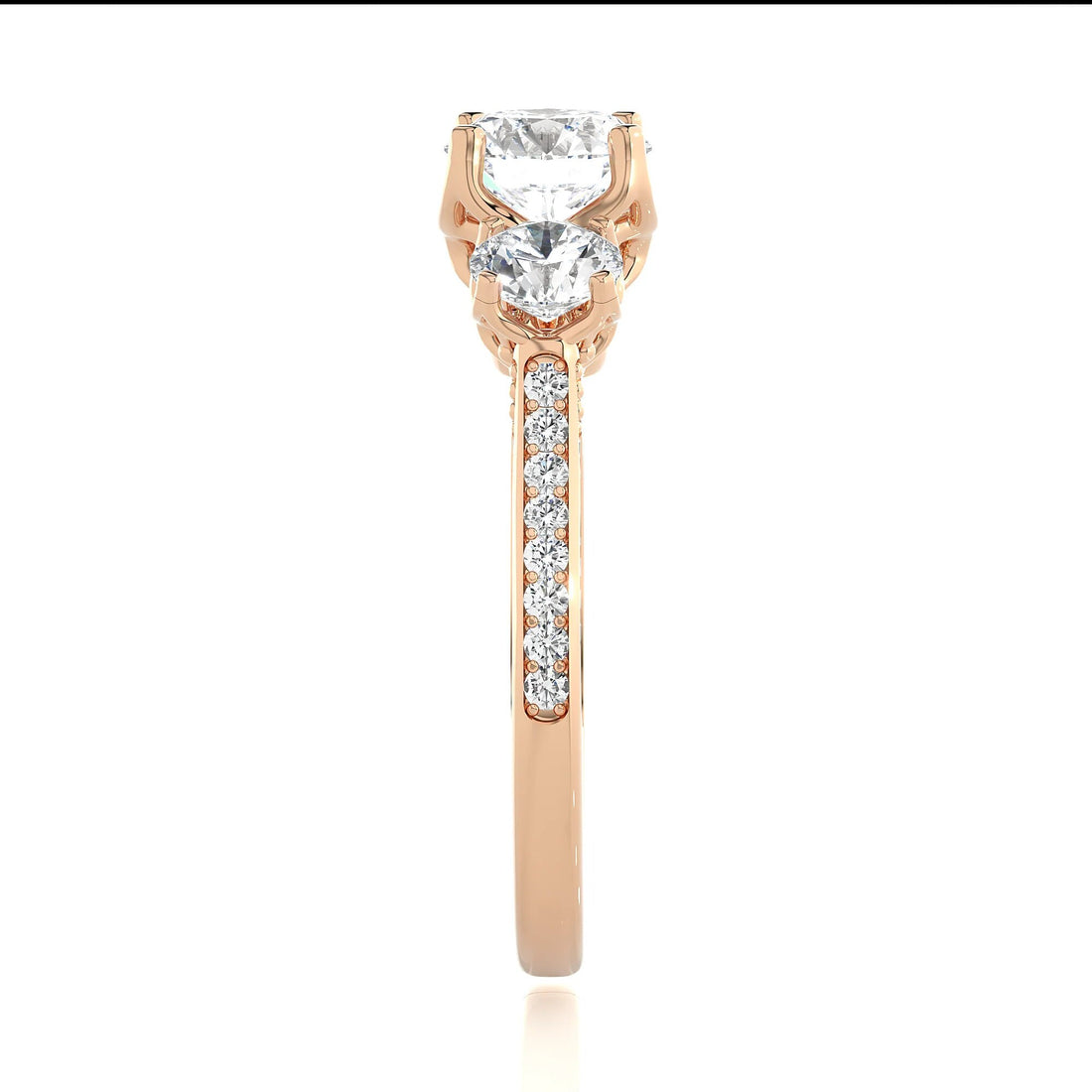 Unique Round Three Stone Wedding Ring / IGI Certified EF VS/SI Lab Grown Diamond Engagement Ring / 14K Real Gold Anniversary Gift Ring