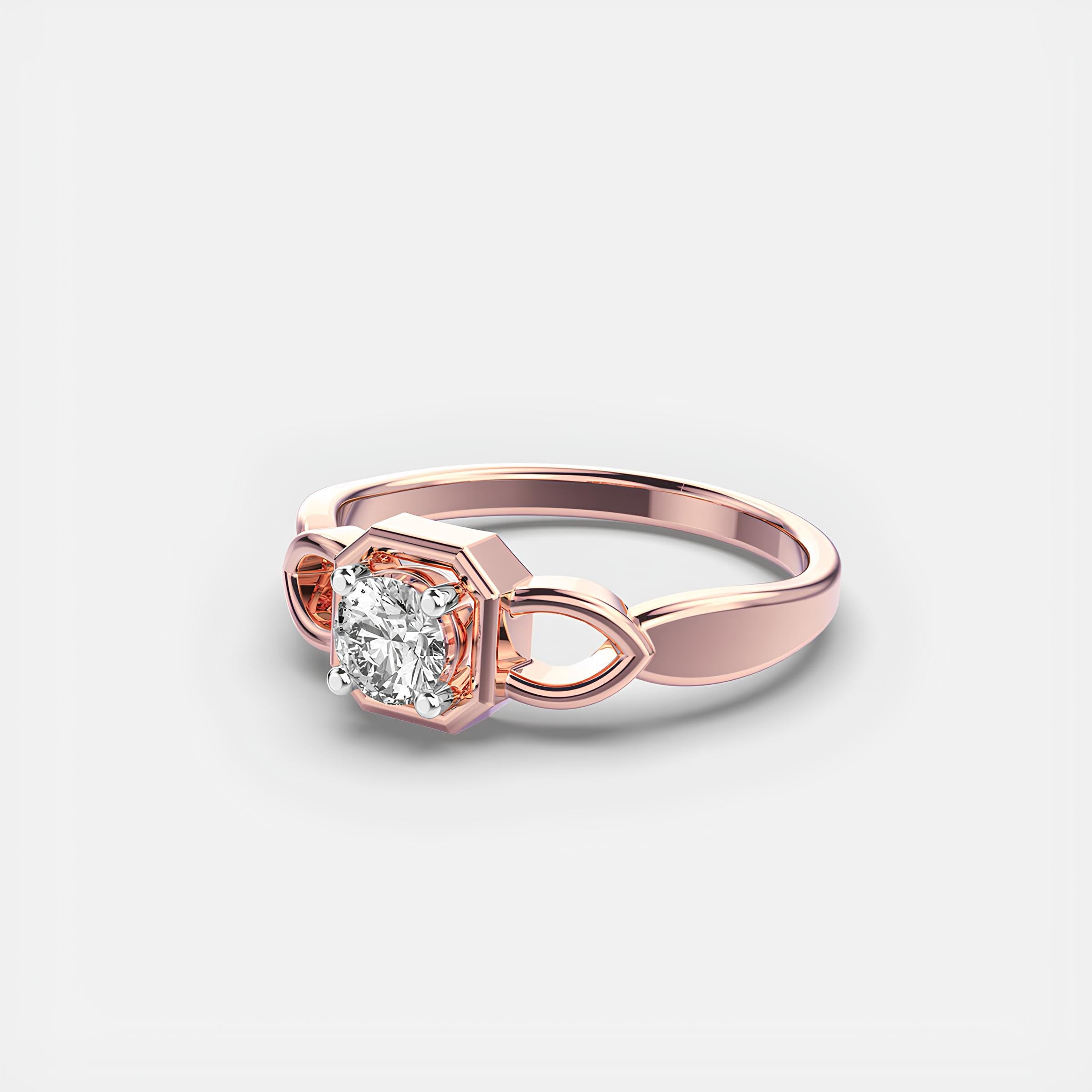 Solitaire Round EF VS/SI Lab-Grown Diamond Twisted Wedding Band – 14K Solid Gold Ring