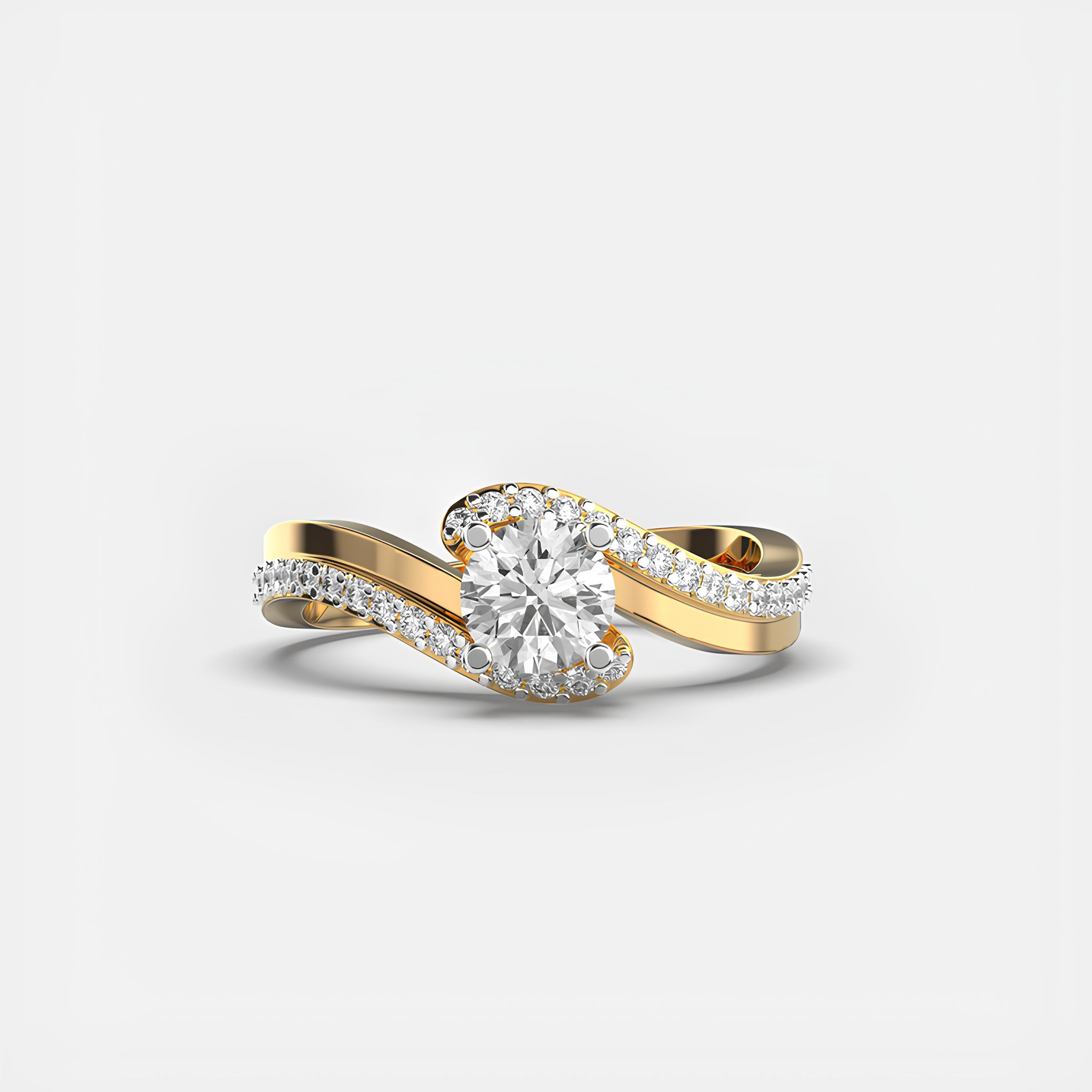 14K Solid Gold Twisted Band Ring Round Cut EF VS/SI Lab-Grown Diamond Engagement & Anniversary Ring for Women
