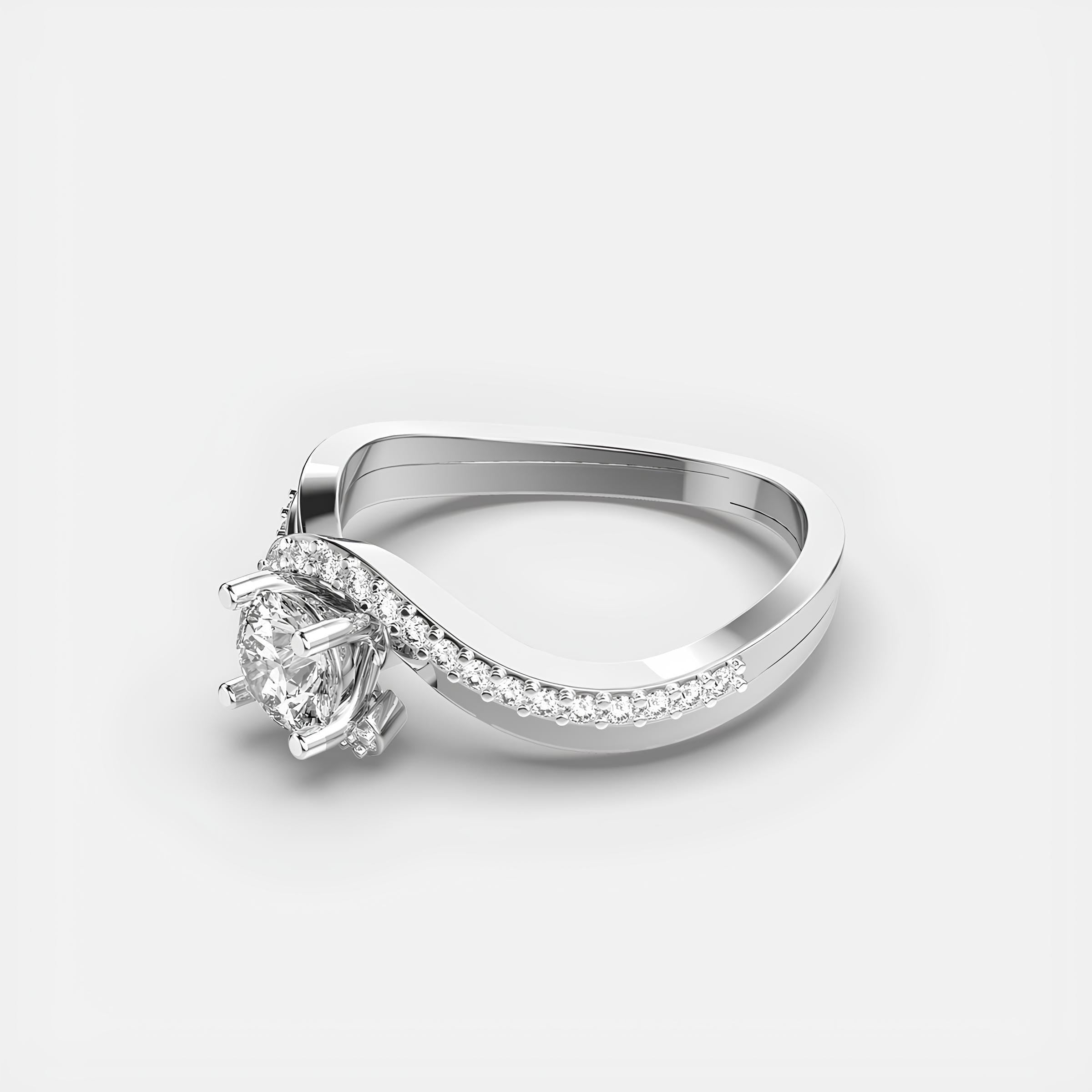 14K Solid Gold Twisted Band Ring Round Cut EF VS/SI Lab-Grown Diamond Engagement & Anniversary Ring for Women