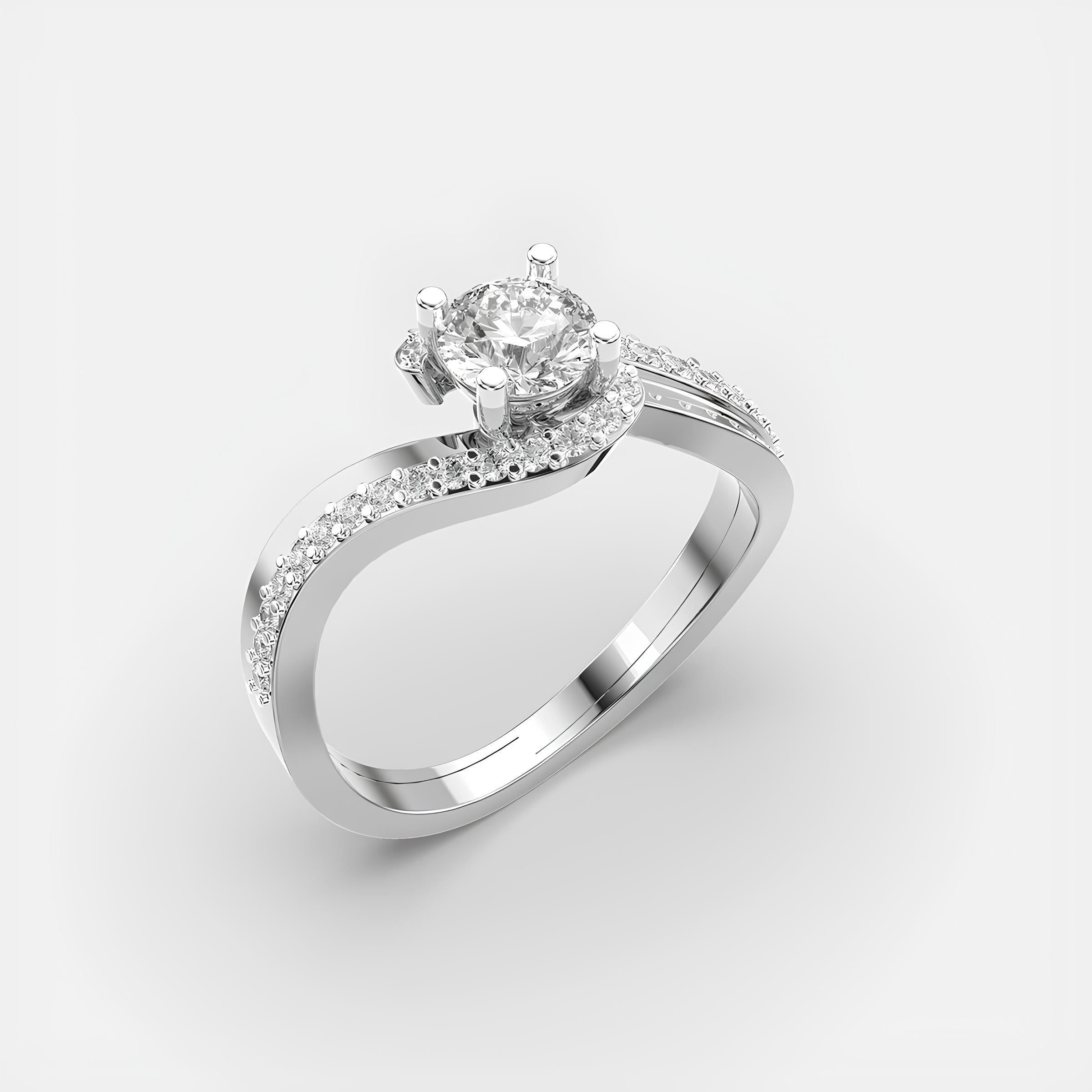 14K Solid Gold Twisted Band Ring Round Cut EF VS/SI Lab-Grown Diamond Engagement & Anniversary Ring for Women