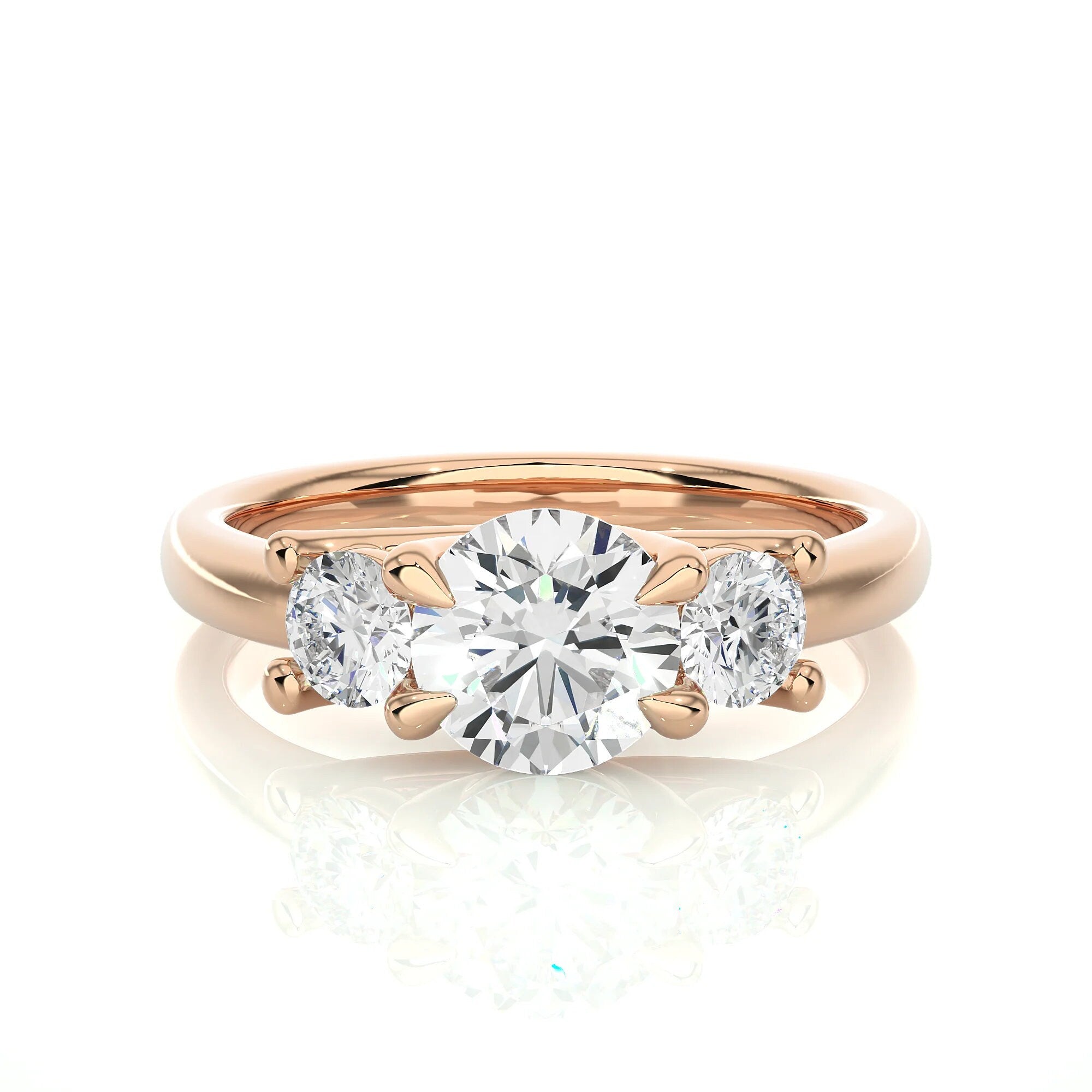 Round Three Stone Engagement Ring – EF VS/SI Lab Created Diamonds, Excellent Cut – 14K Gold Promise & Wedding Ring for Her