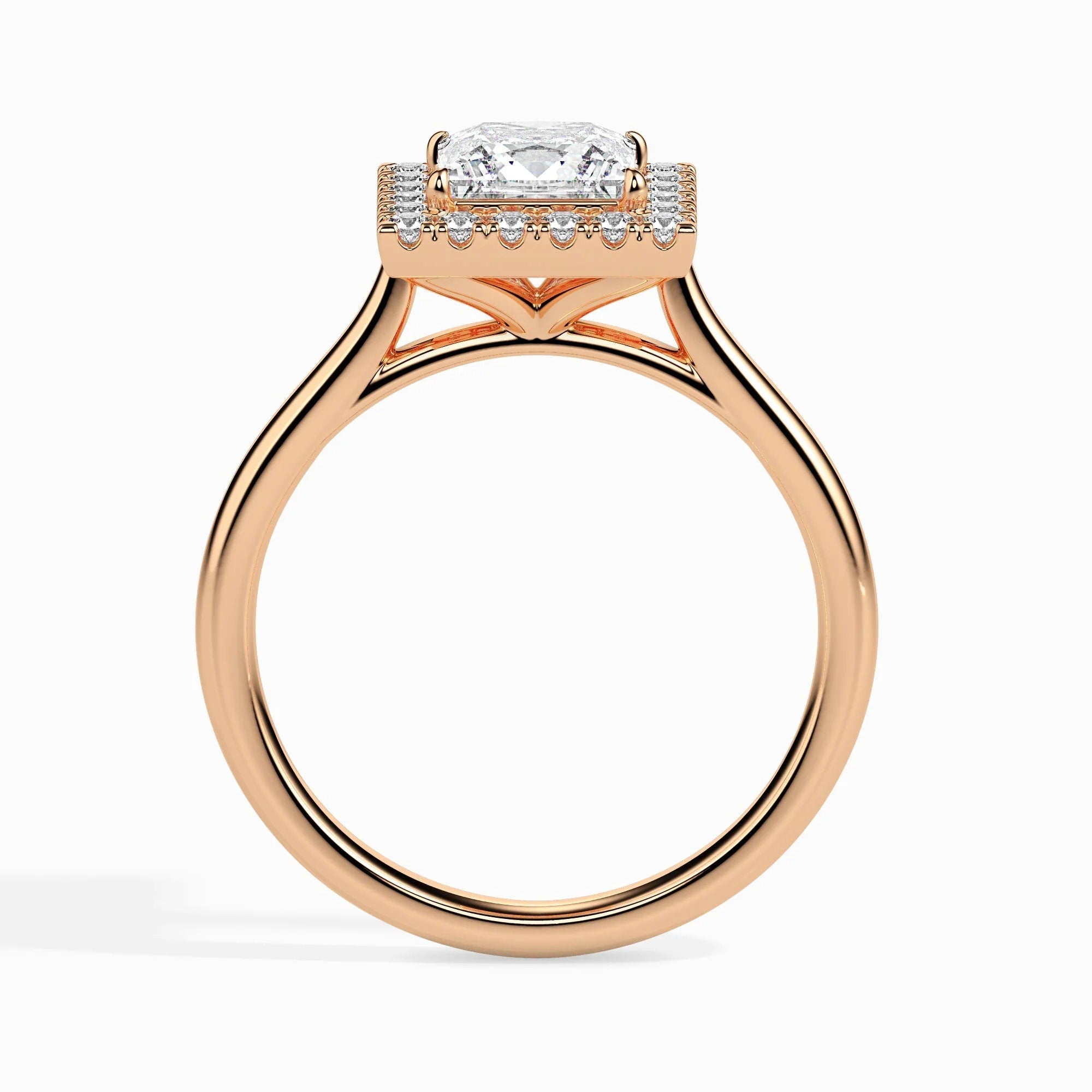 1.00 Ct Certified Lab-Grown Princess-Cut Diamond Halo Engagement Ring – Set in 14K Solid Gold with Conflict-Free Diamonds