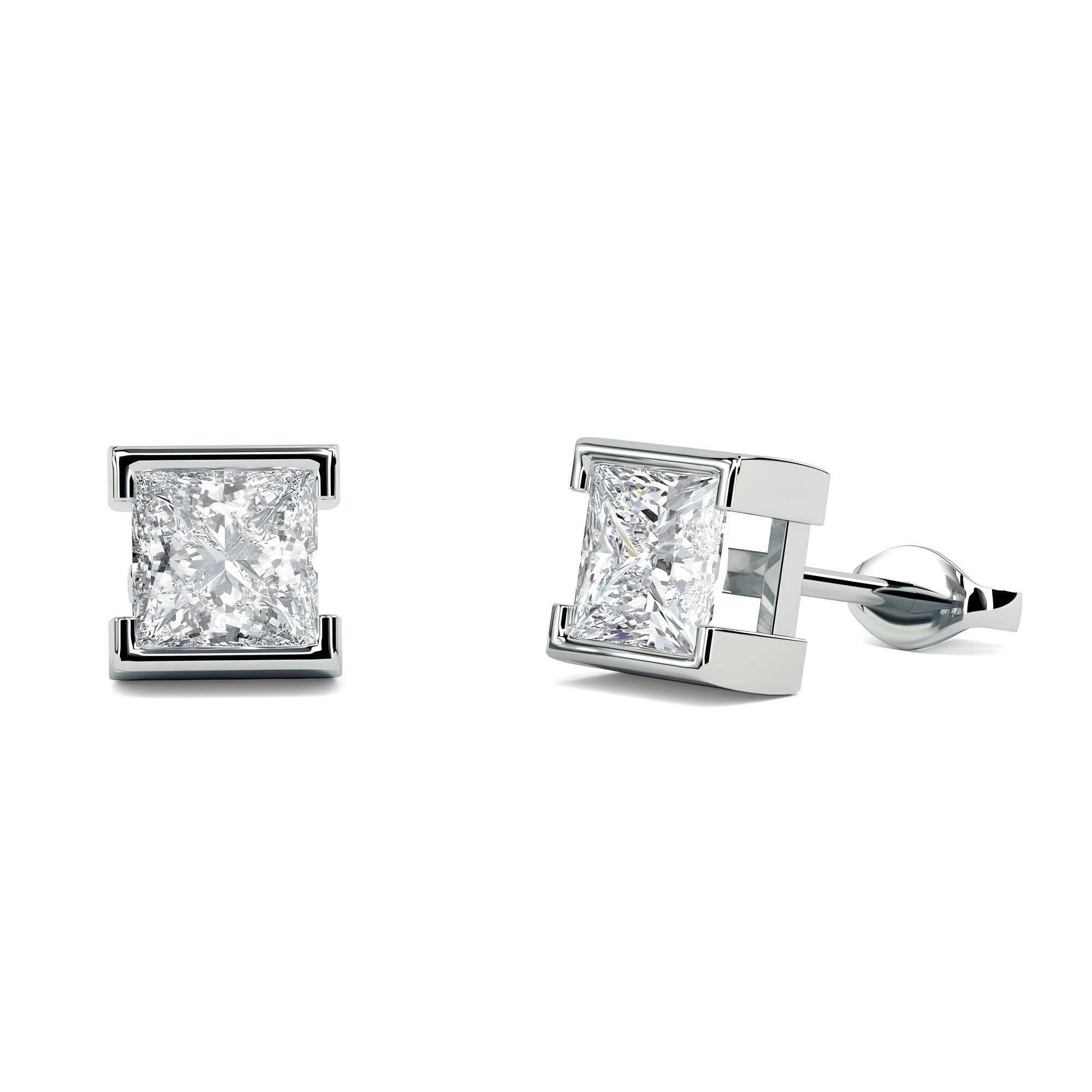 Princess Cut Lab-Grown Diamond Stud Earrings EF VS/SI Quality 14K Gold Push Back Earrings
