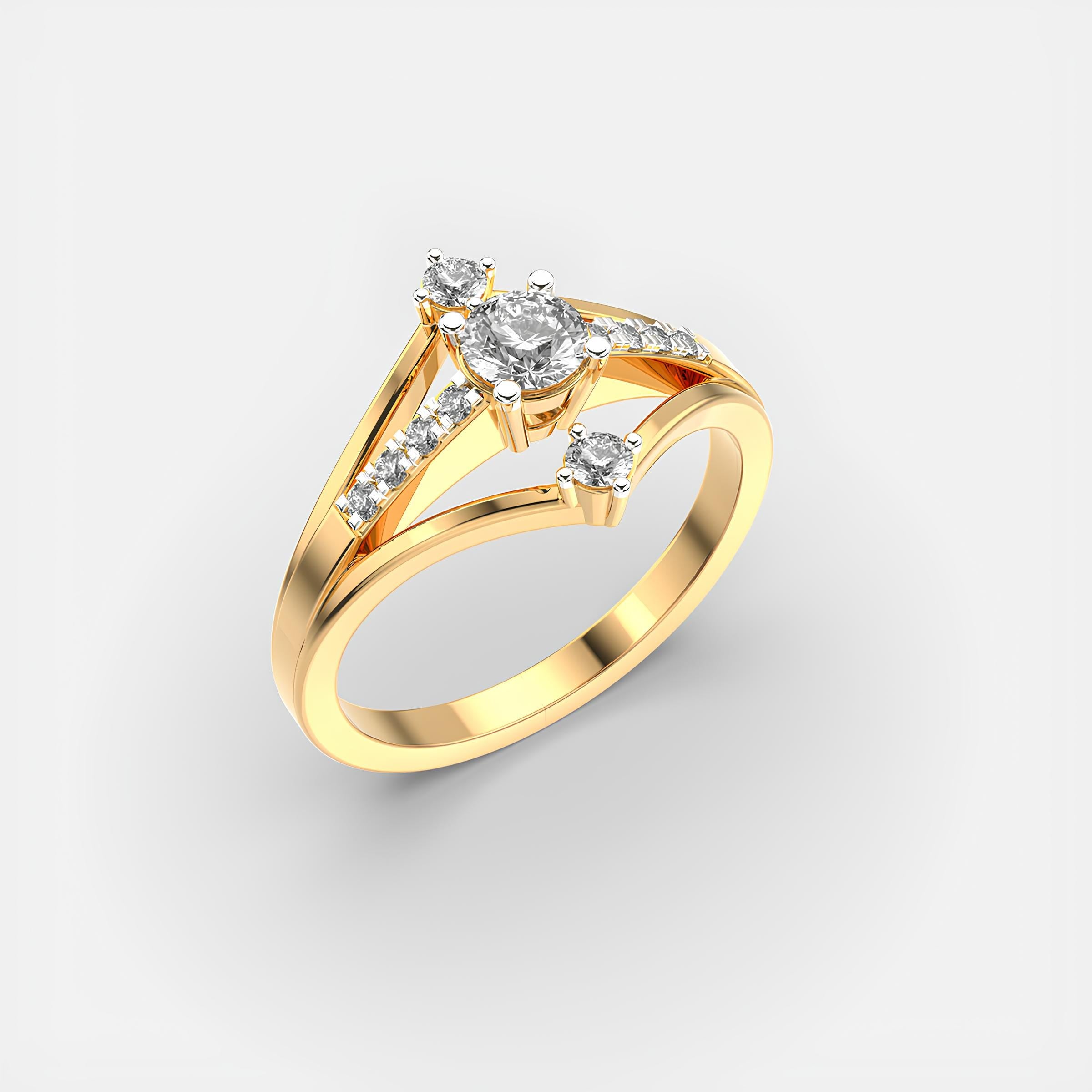 EF VS/SI Lab-Grown Diamond Half Eternity Engagement Ring Round Cut in 14K Yellow Gold