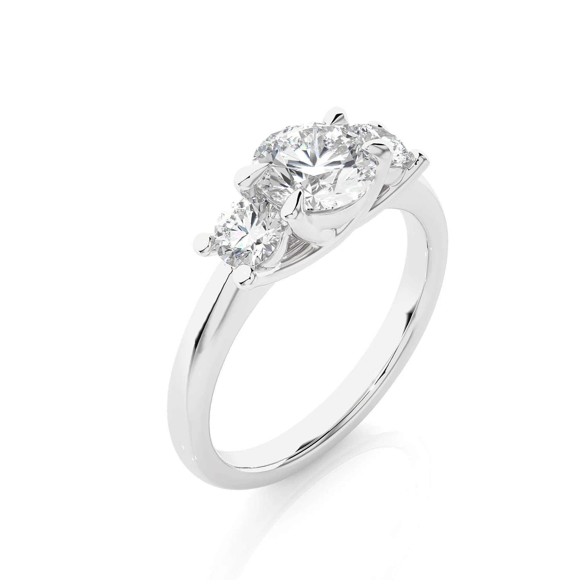 Round Three Stone Engagement Ring – EF VS/SI Lab Created Diamonds, Excellent Cut – 14K Gold Promise & Wedding Ring for Her