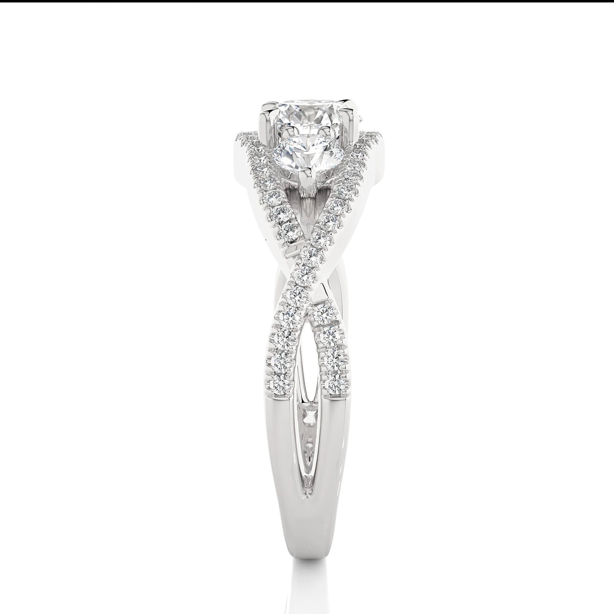 Round Three Stone Wedding Ring – IGI Certified EF VS/SI Lab Grown Diamond Twisted Engagement Ring in 14K Real Gold – Perfect Anniversary Gift