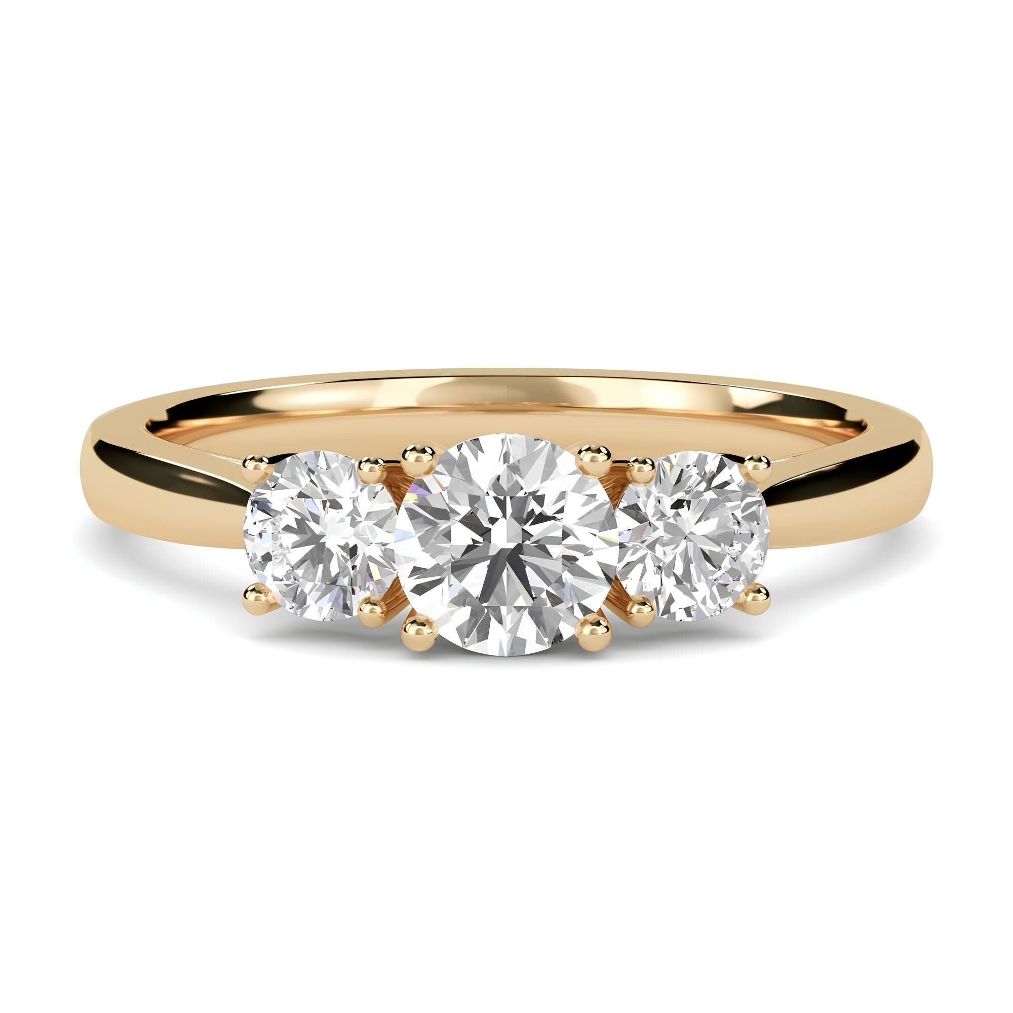 Round Three-Stone Engagement Ring – EF VS/SI Lab-Created Diamonds in 14K Gold | Promise, Wedding, or Gift Ring for Her