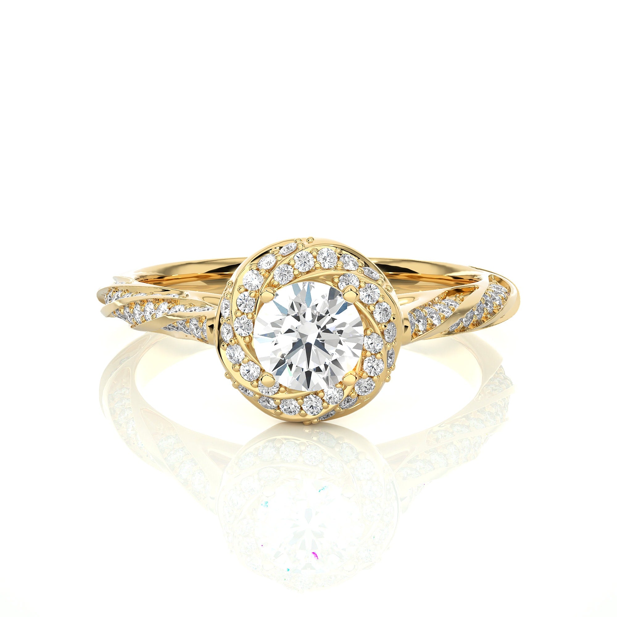 Vintage-Inspired Wedding Ring – 1.00 CT Certified EF VS/SI Lab-Grown Diamond Twisted Halo Engagement Ring | 14K Solid Gold Anniversary or Promise Ring