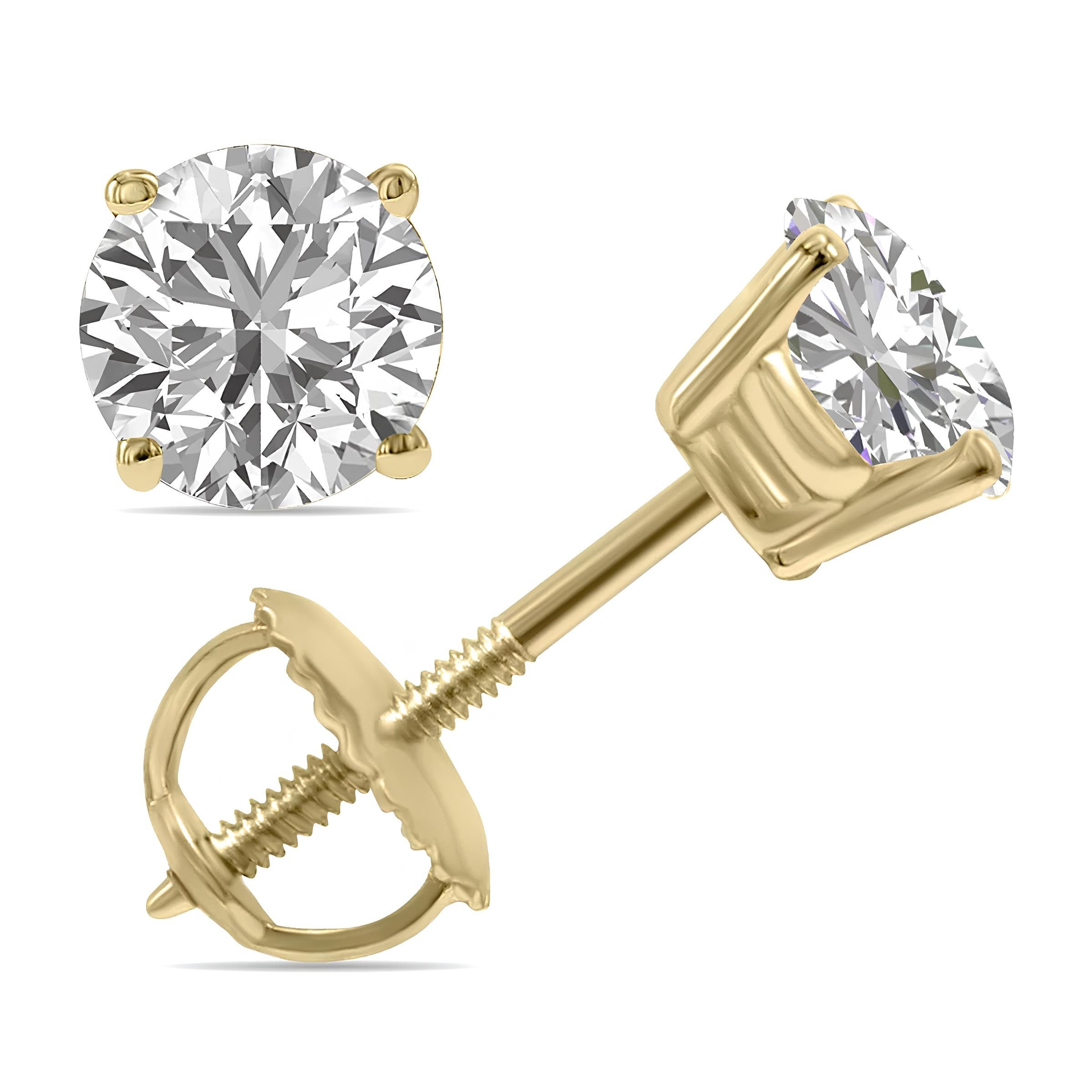 0.25–4.00 CTW Round Cut Lab-Grown Diamond Stud Earrings 14K Gold Wedding Earrings for Women