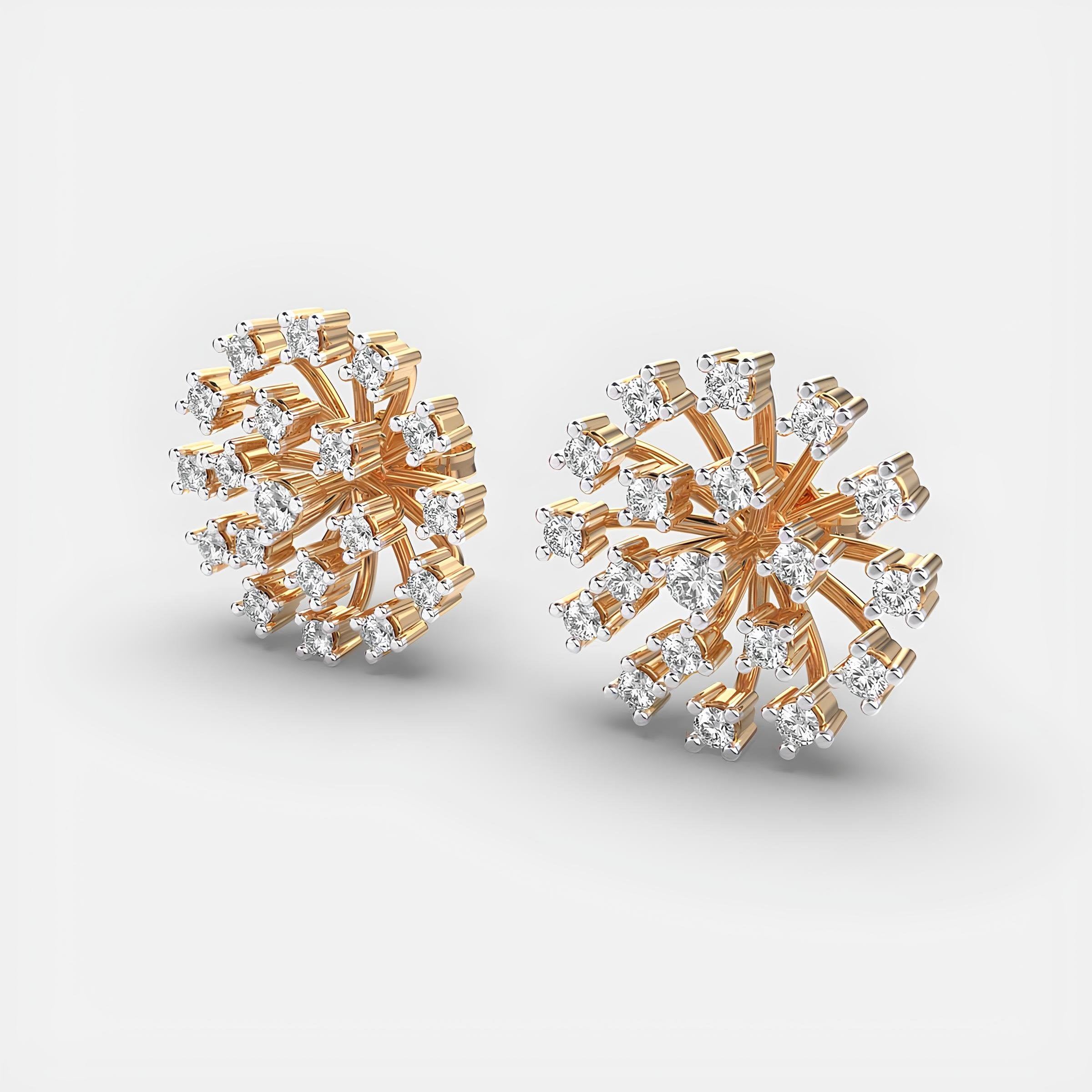 14k Solid Gold Earring Round Diamond Quad Cluster Flora EF VS/SI Lab Grown Diamond Stud Earrings