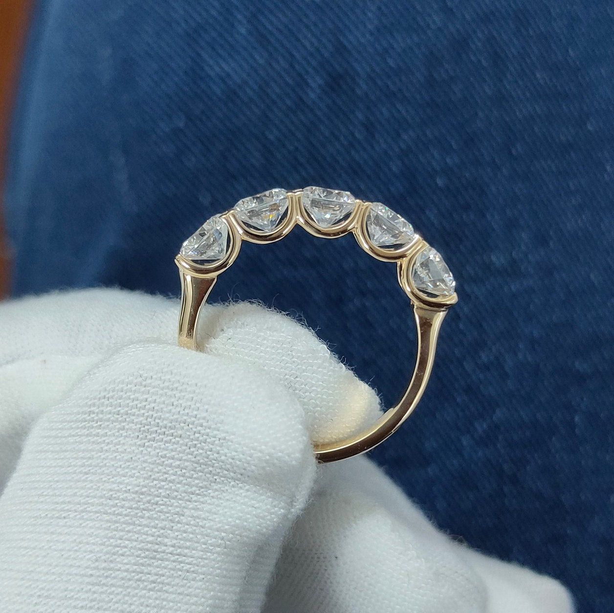 Round 5-Stone EF VS/SI Lab-Grown Diamond Ring – U-Prong Set Engagement or Promise Ring 14K Gold