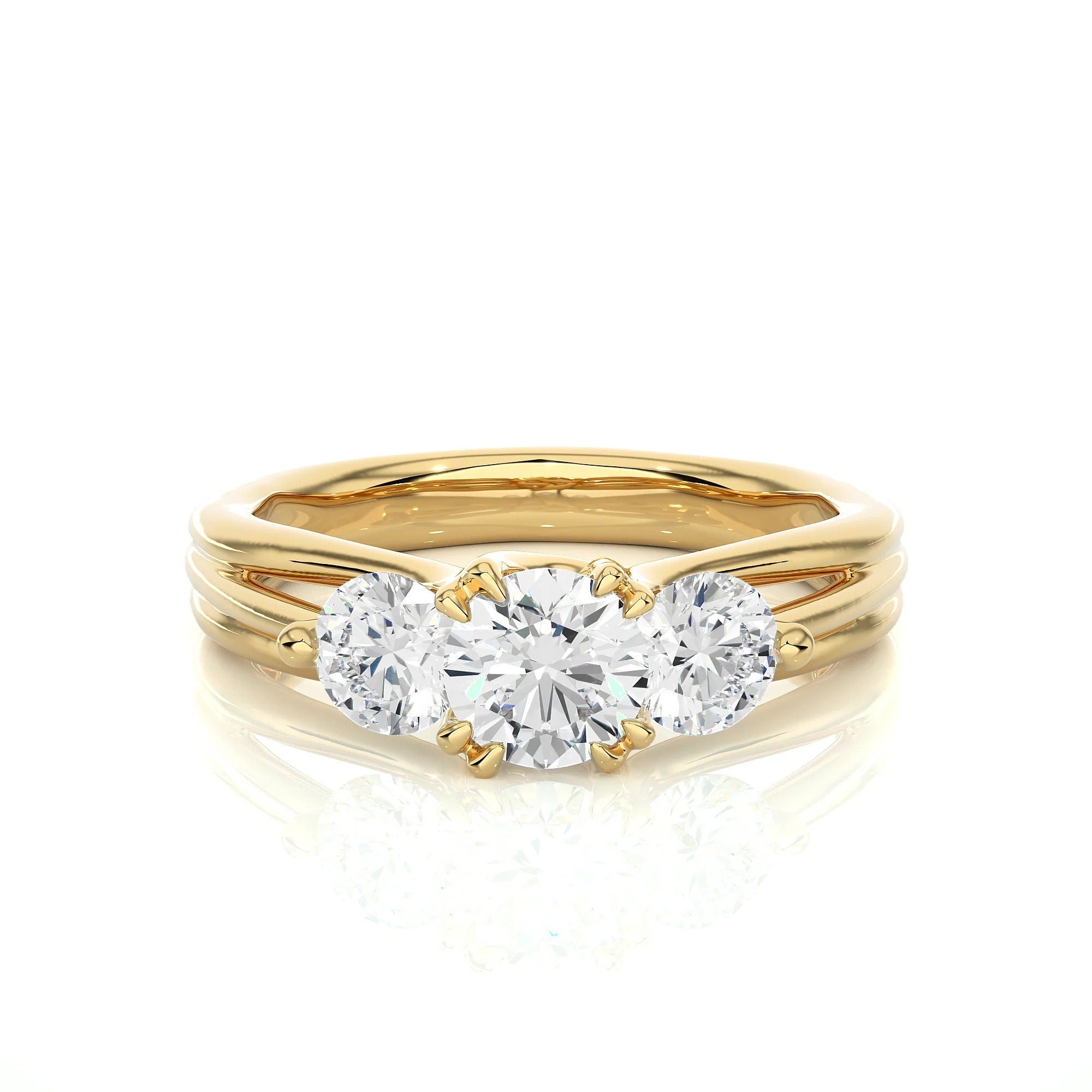 Round Three Stone Engagement Ring, EF VS/SI Lab Created Diamond Ring, Promise Ring, Wedding Ring, Diamond Ring for Her, 14K Gold Ring