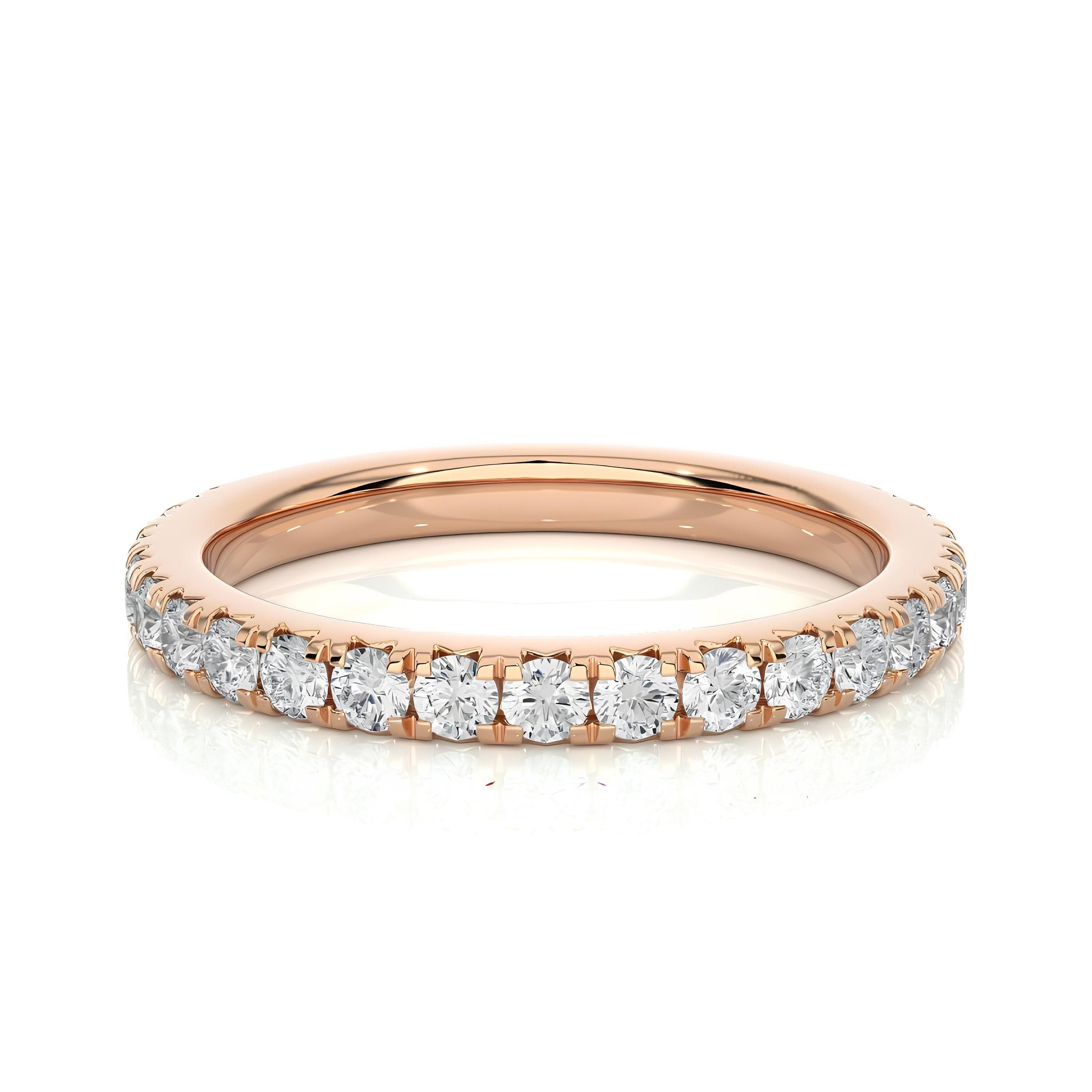 2MM EF VS/SI Lab-Created Diamond Wedding Band – Pave Half Eternity Ring in 14K Solid Gold