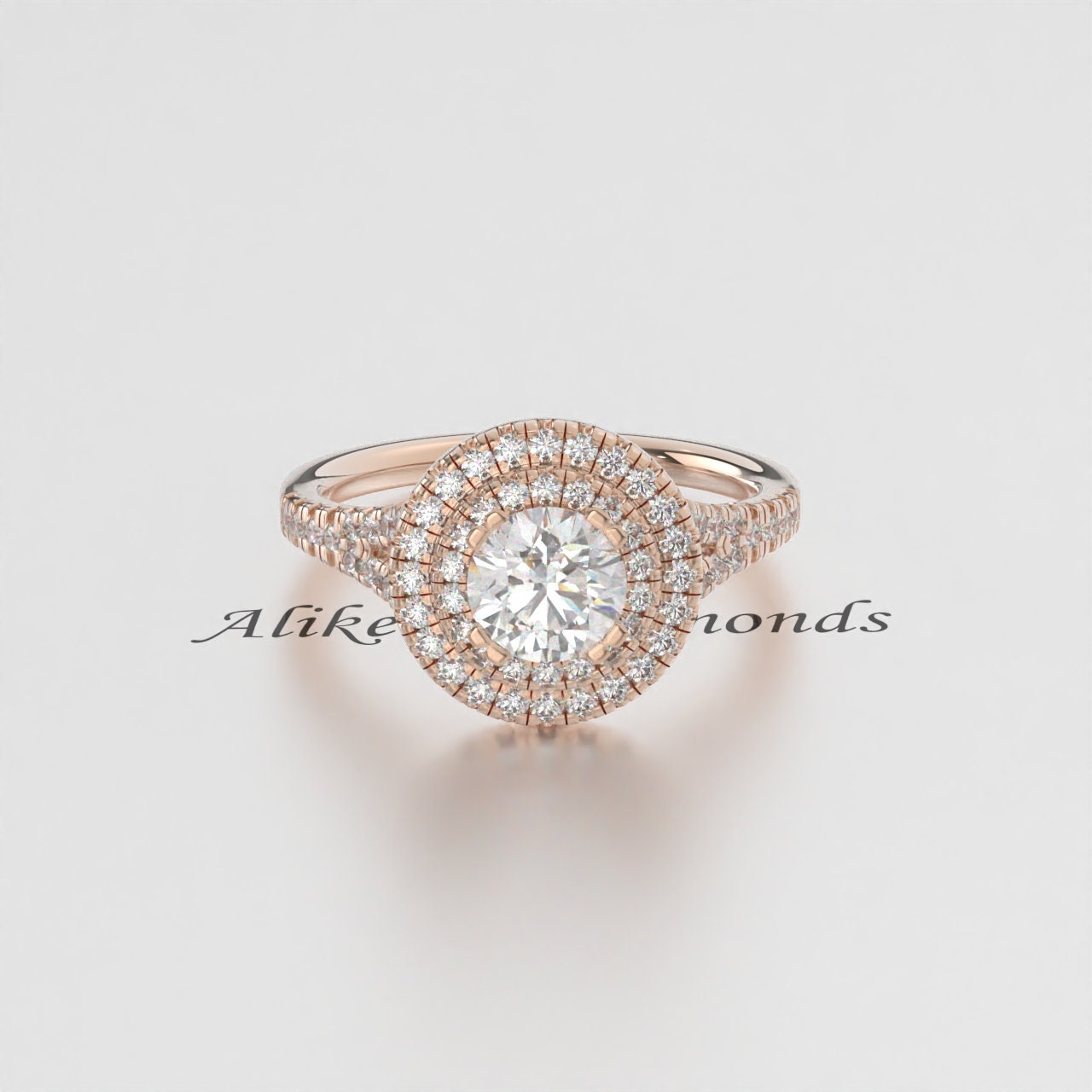 Certified Lab-Grown Diamond Double Halo Engagement Ring – EF VS/SI Diamond in 14K Solid Gold | Elegant and Sparkling Wedding Ring