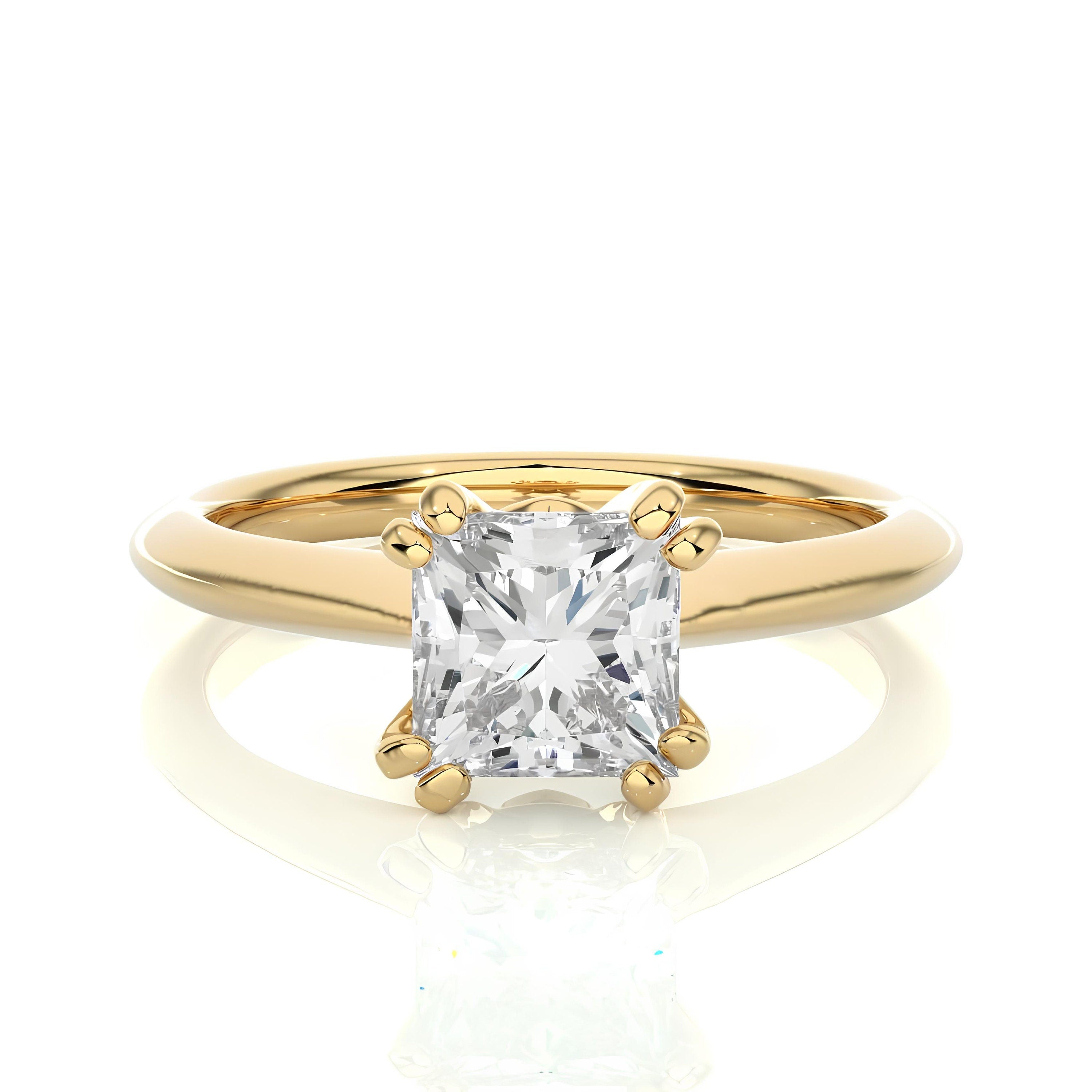 Certified 1.00 Ct Princess Cut Lab-Grown Diamond Solitaire Engagement Ring – Conflict-Free EF VS/SI Diamond Set in 14K Real Gold