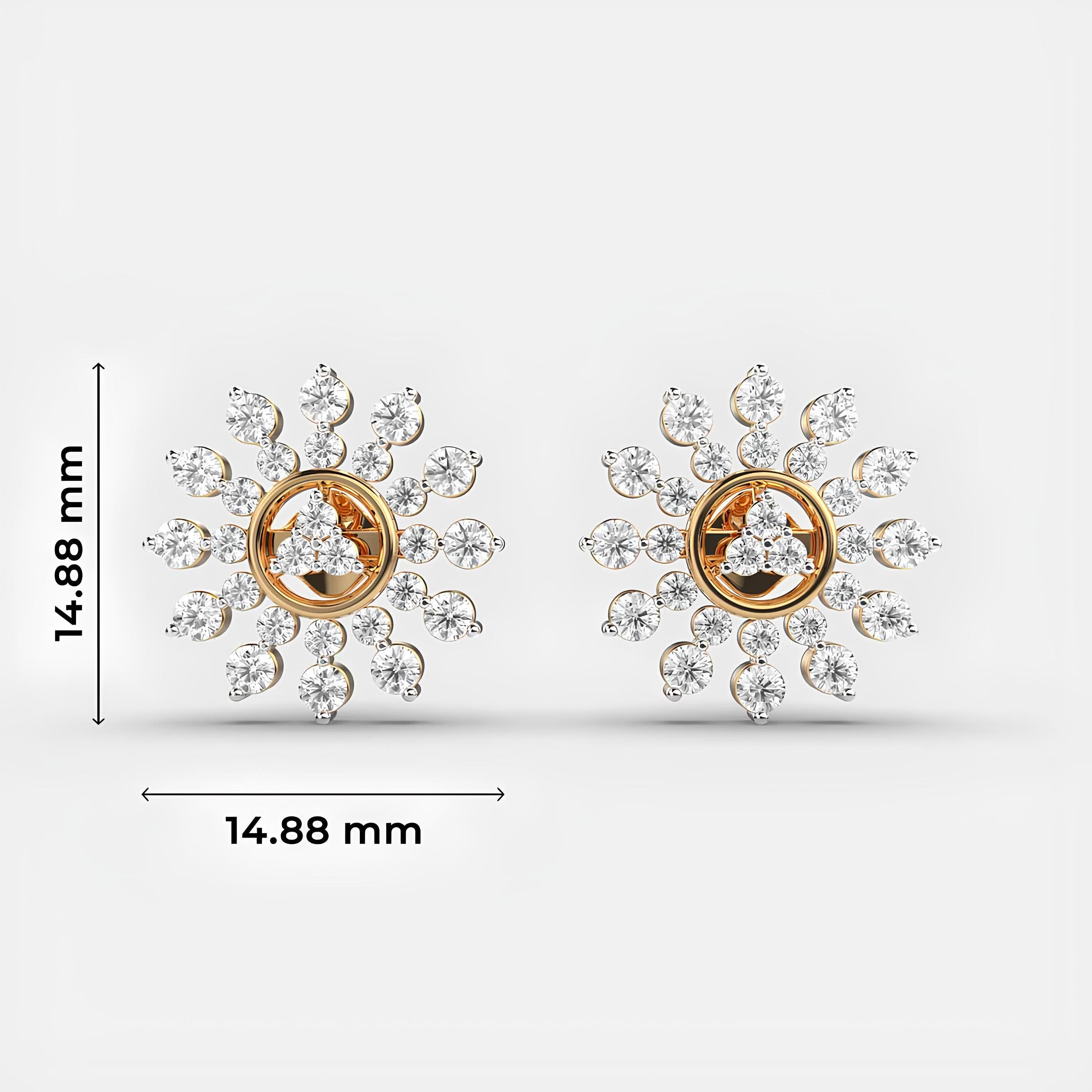 14K Solid Gold Dahlia Floral Stud Earrings Round EF VS/SI Lab-Grown Diamond Cluster Design – Minimalist Earrings, Perfect Christmas Gift for Her