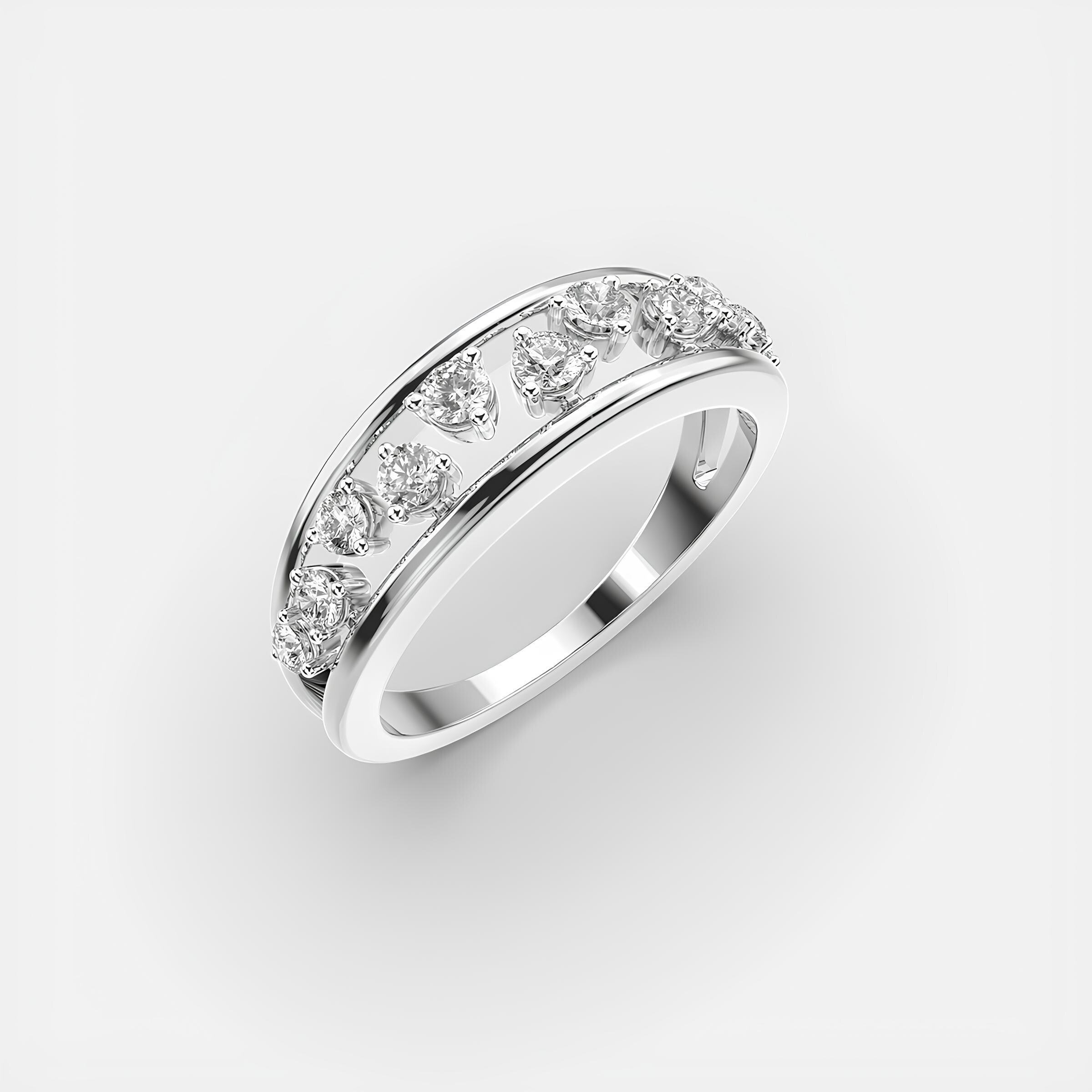 Valentine Forever EF Lab Grown Diamond Half Eternity Wedding Band 14K Solid Gold