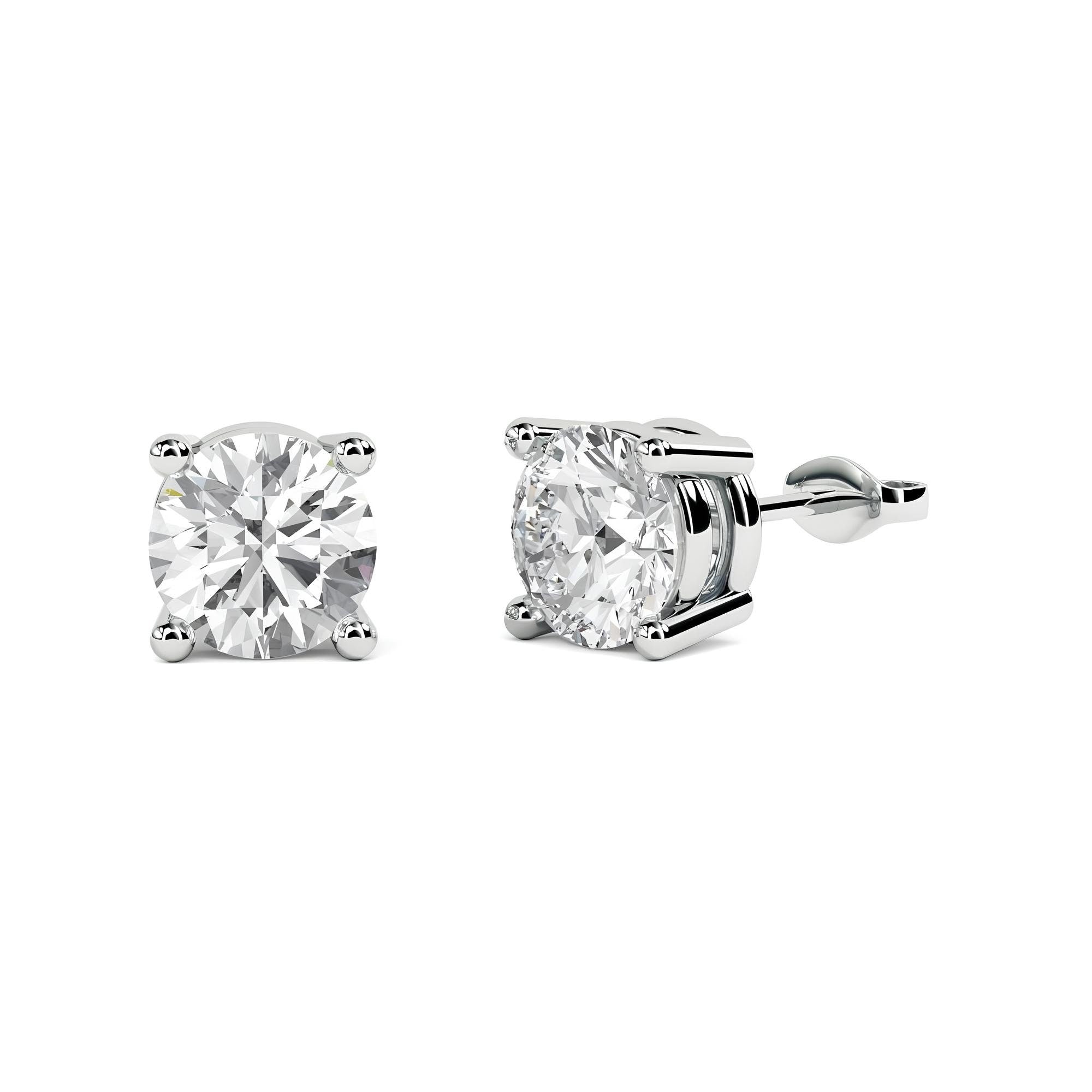 Solitaire EF VS/SI Lab-Grown Diamond Stud Earrings 14K Gold Push Back Earrings for Women