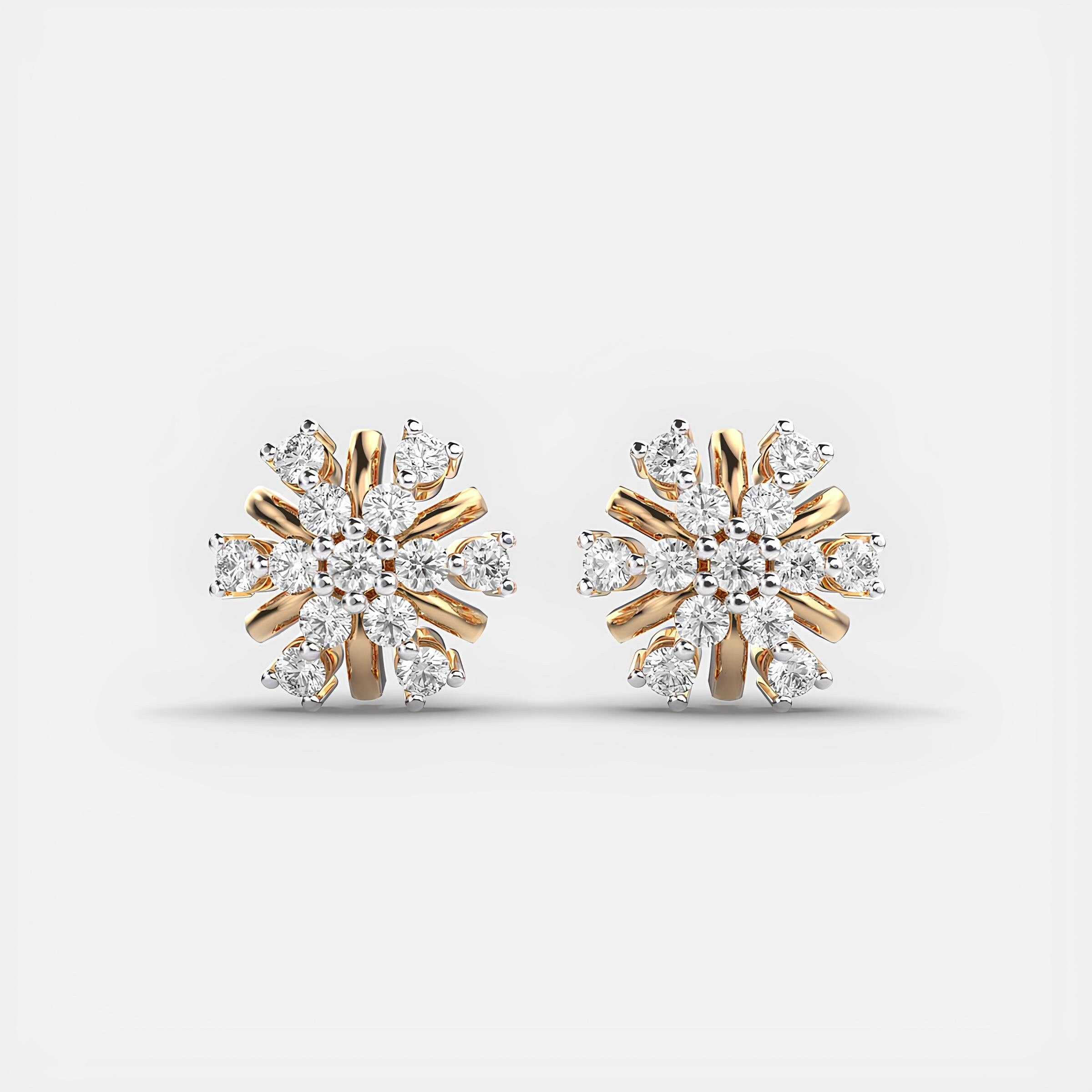 Serene Flora Cluster Stud Earrings EF VS/SI Lab-Grown Round Diamonds in 14K Solid Gold Minimalist Christmas Gift