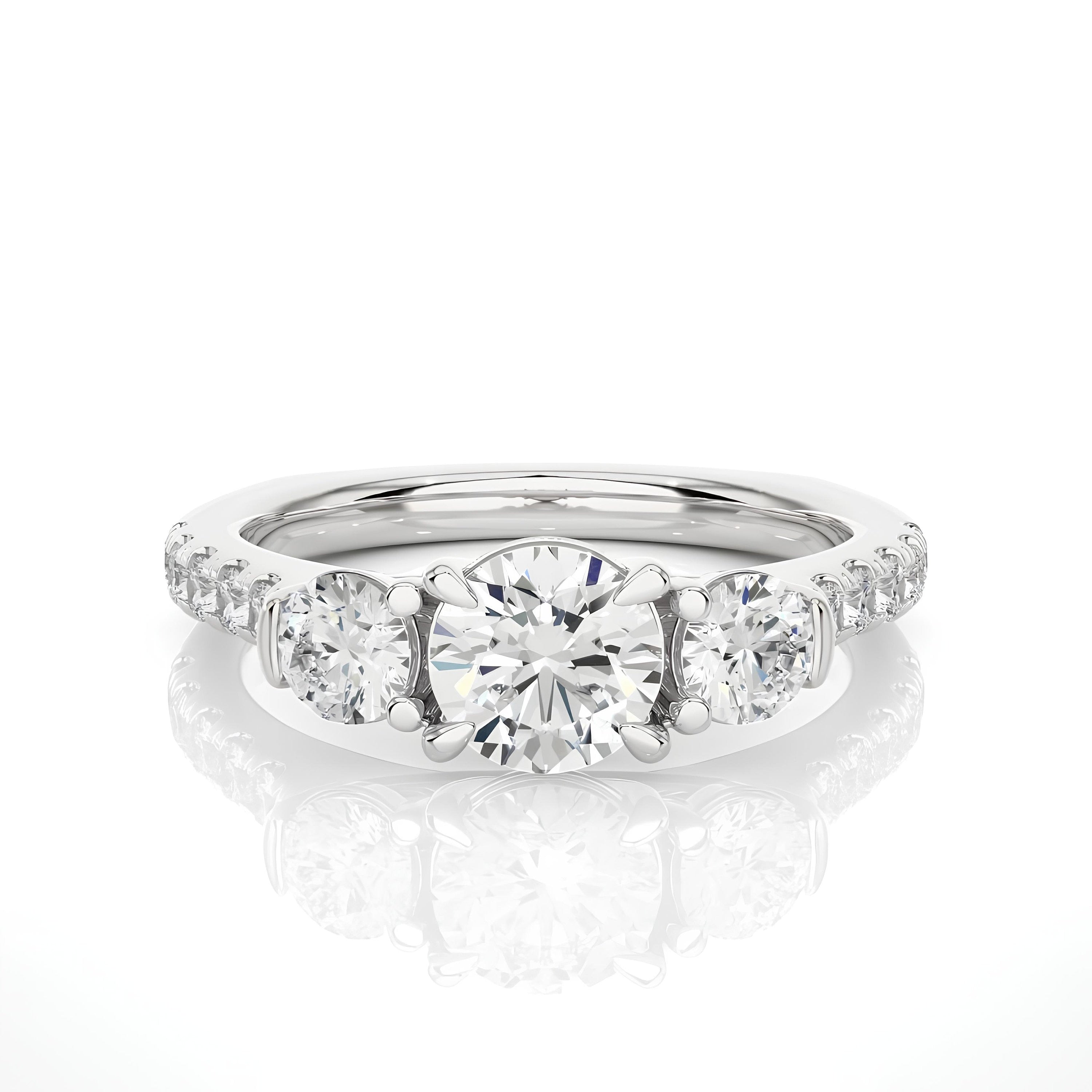 Elegant Trellis Three-Stone Diamond Wedding Ring – Ethically Sourced EF VS/SI Lab-Grown Diamonds – Perfect Engagement or Anniversary Gift in 14K Gold