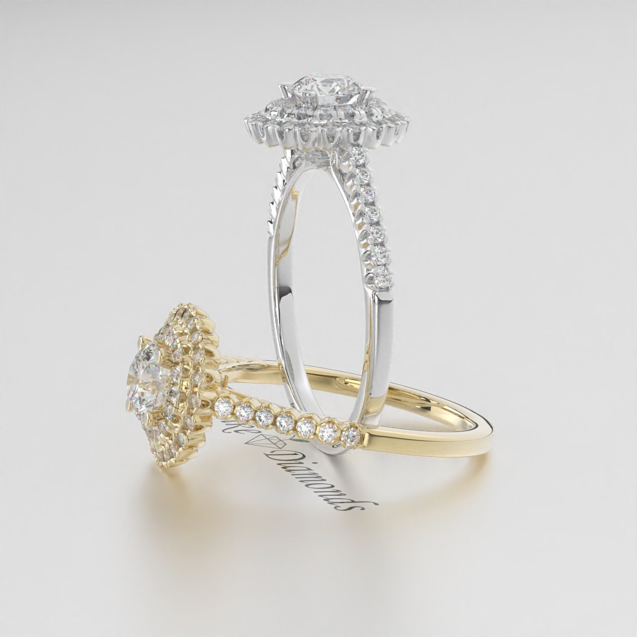 Lab-Grown Round Diamond Double Halo Engagement Ring – Certified EF VS/SI Diamond in 14K Gold