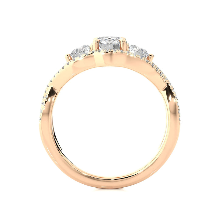 Round Three Stone Wedding Ring – IGI Certified EF VS/SI Lab Grown Diamond Twisted Engagement Ring in 14K Real Gold – Perfect Anniversary Gift