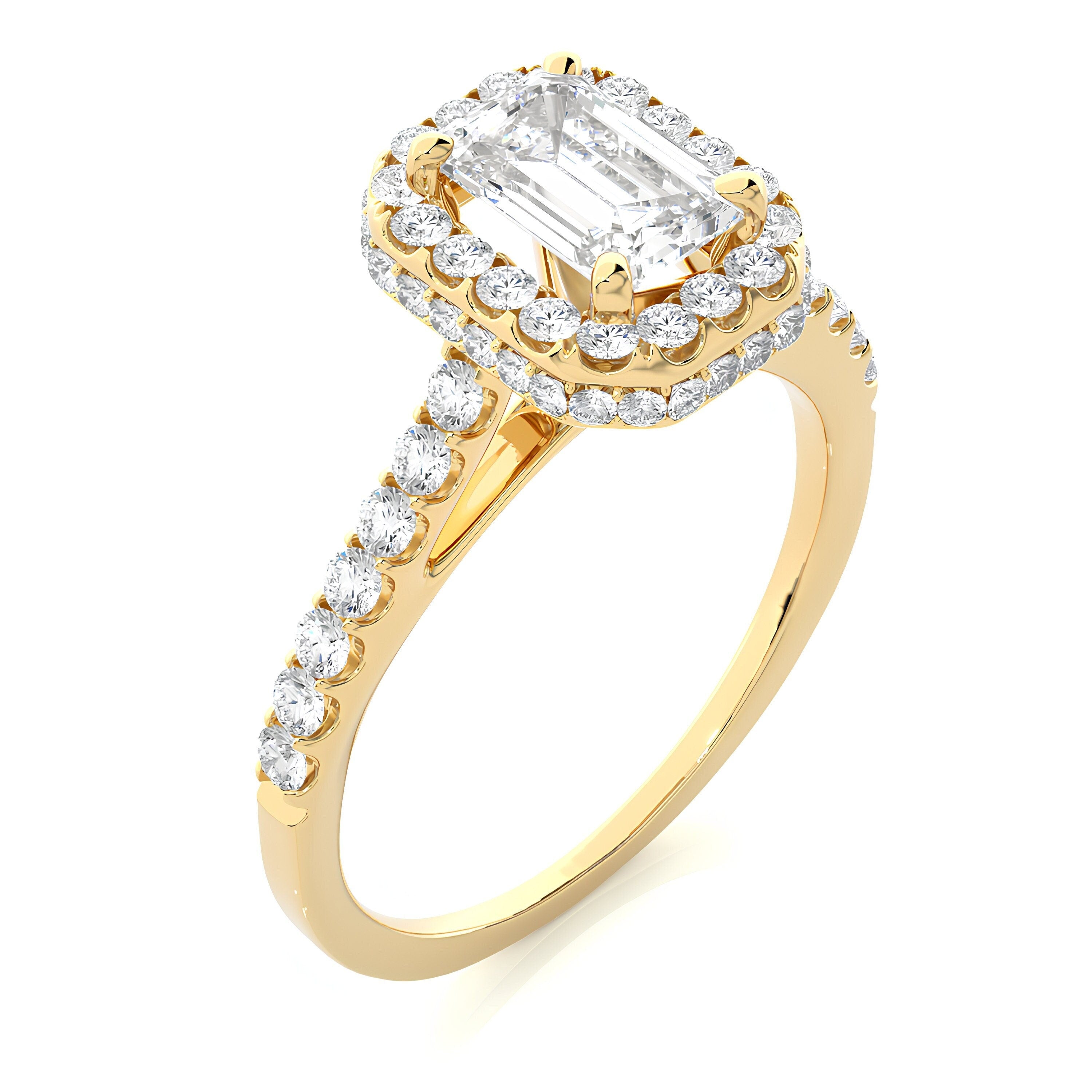 Vintage Wedding Ring / 1.44 CT Certified Lab Grown Emerald Diamond Hidden Halo Engagement Ring / 14K Solid Gold Diamond Anniversary Gift Ring