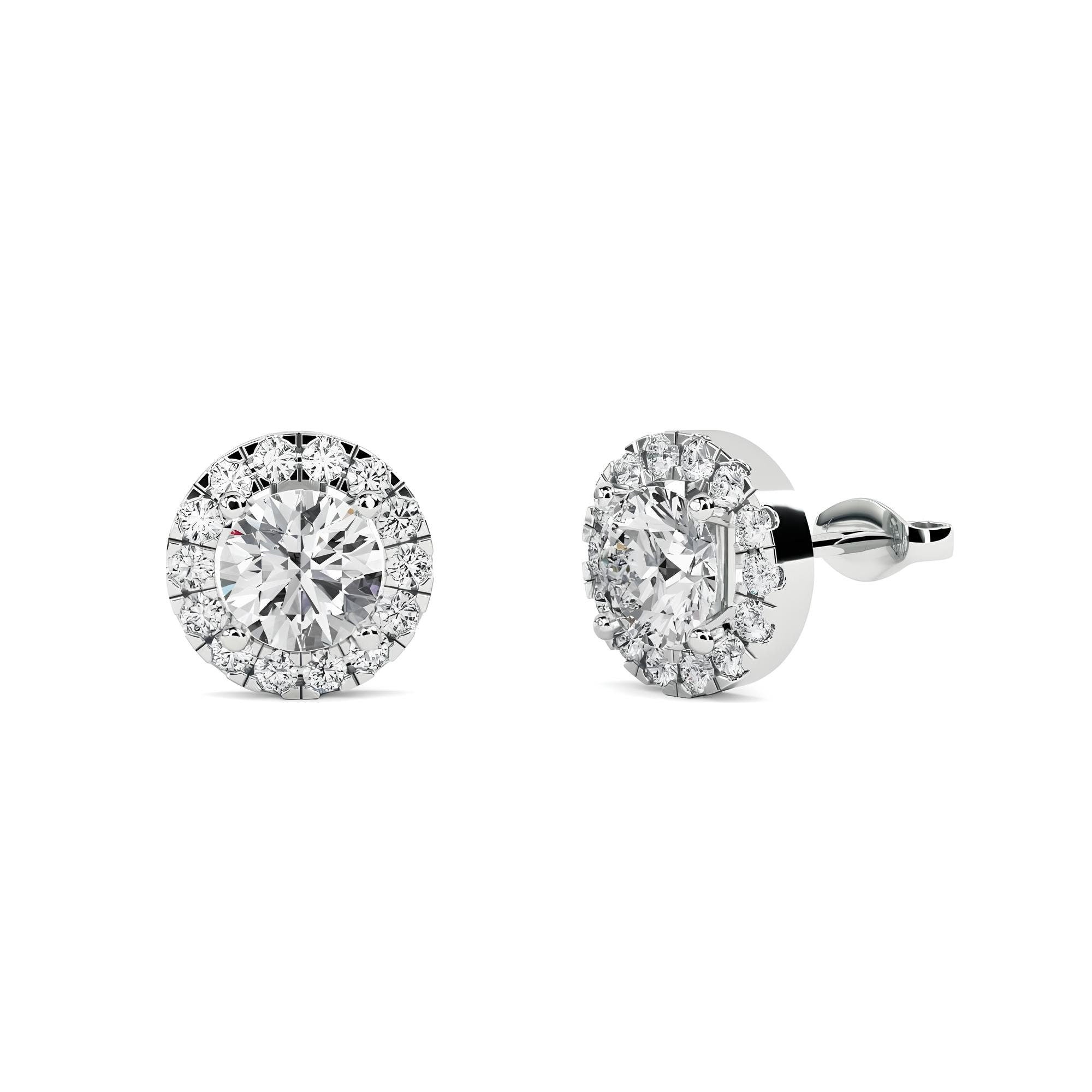 IGI Certified 0.80 CTW Round Cut Lab-Grown Diamond Stud Earrings EF VS/SI Clarity 14K Gold Halo Style Bridesmaids Earrings