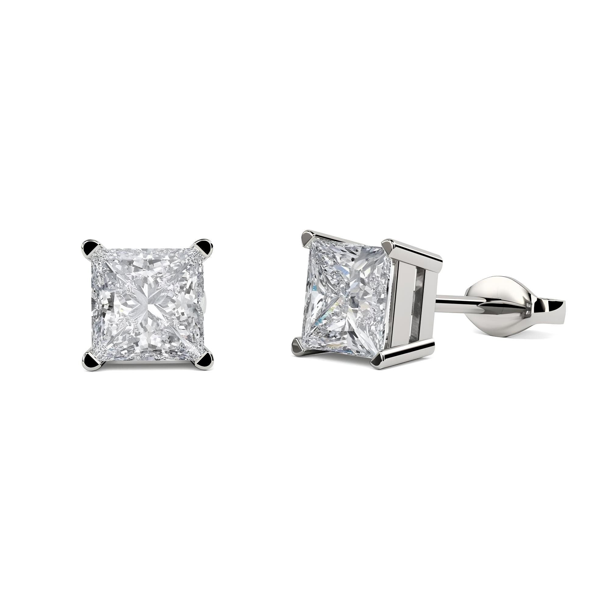 Princess Cut Lab-Grown Diamond Stud Earrings EF VS/SI Clarity 14K Solid Gold Push Back Earrings for Women
