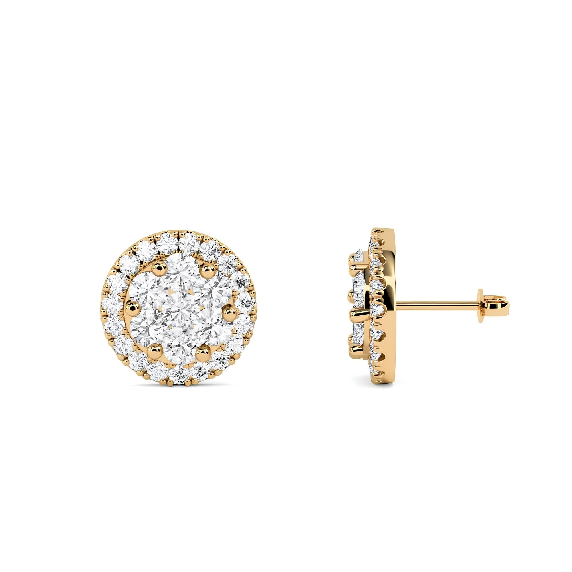 1.00 CTW Round Cut EF VS/SI Lab-Grown Diamond Cluster Stud Earrings 14K Gold Halo Style Diamond Earrings