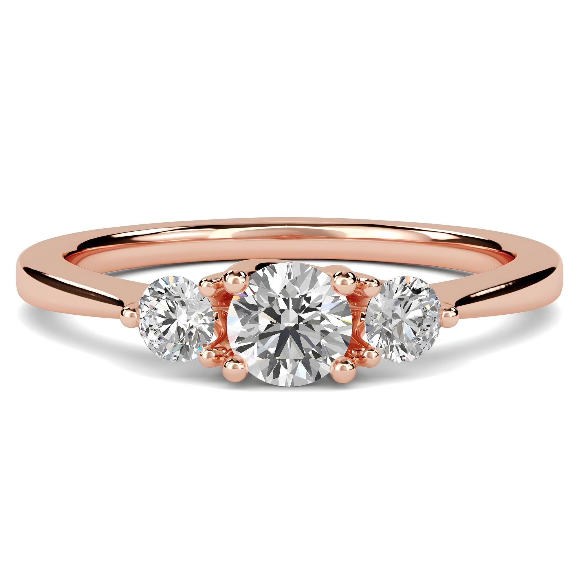 Round Three-Stone Engagement Ring – VS/SI Lab-Created Diamonds in 14K Gold | Promise, Wedding, or Gift Ring for Her