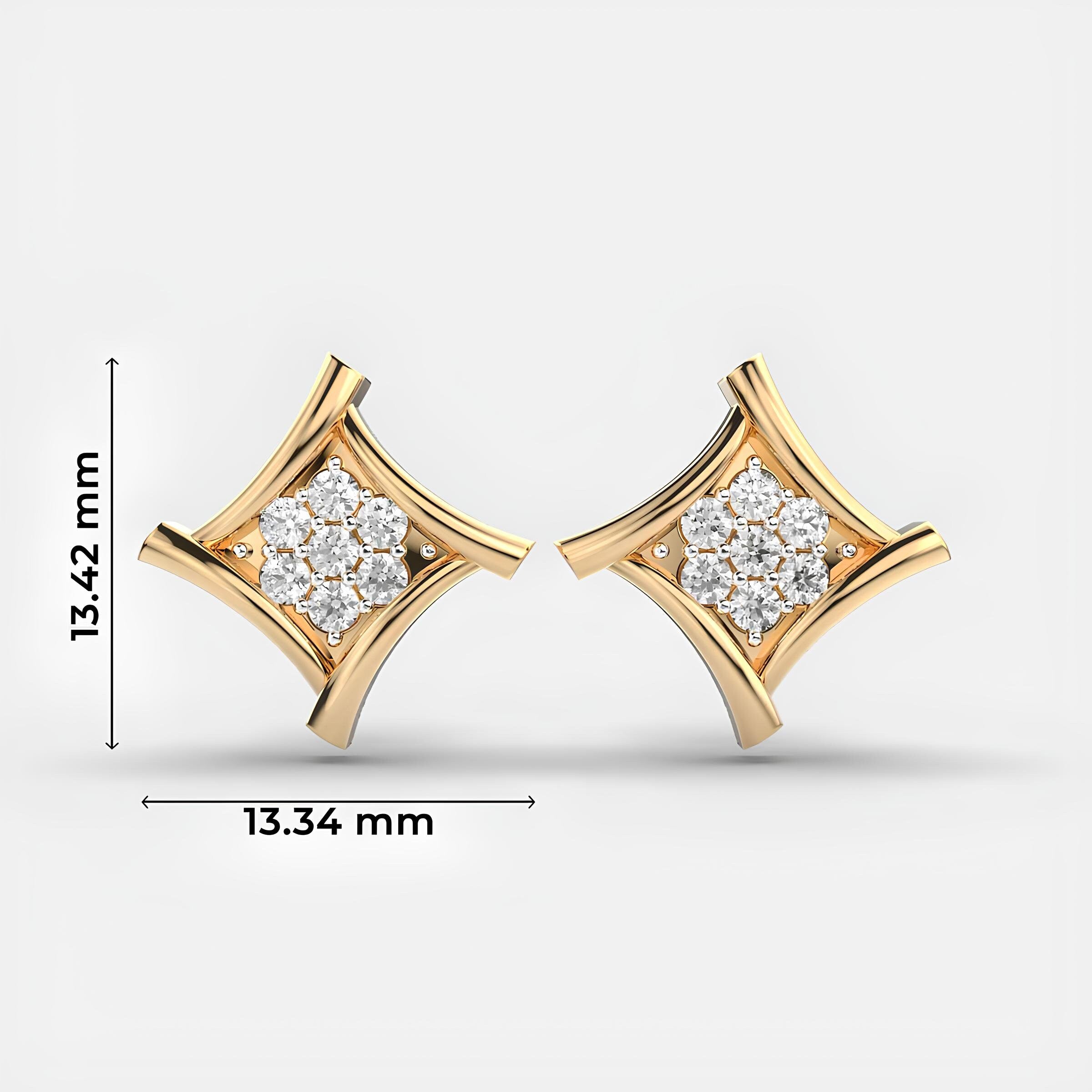 Round Diamond Cluster Stud Earrings EF VS/SI Lab-Grown Diamonds in 14K Solid Gold Minimalist Christmas Gift