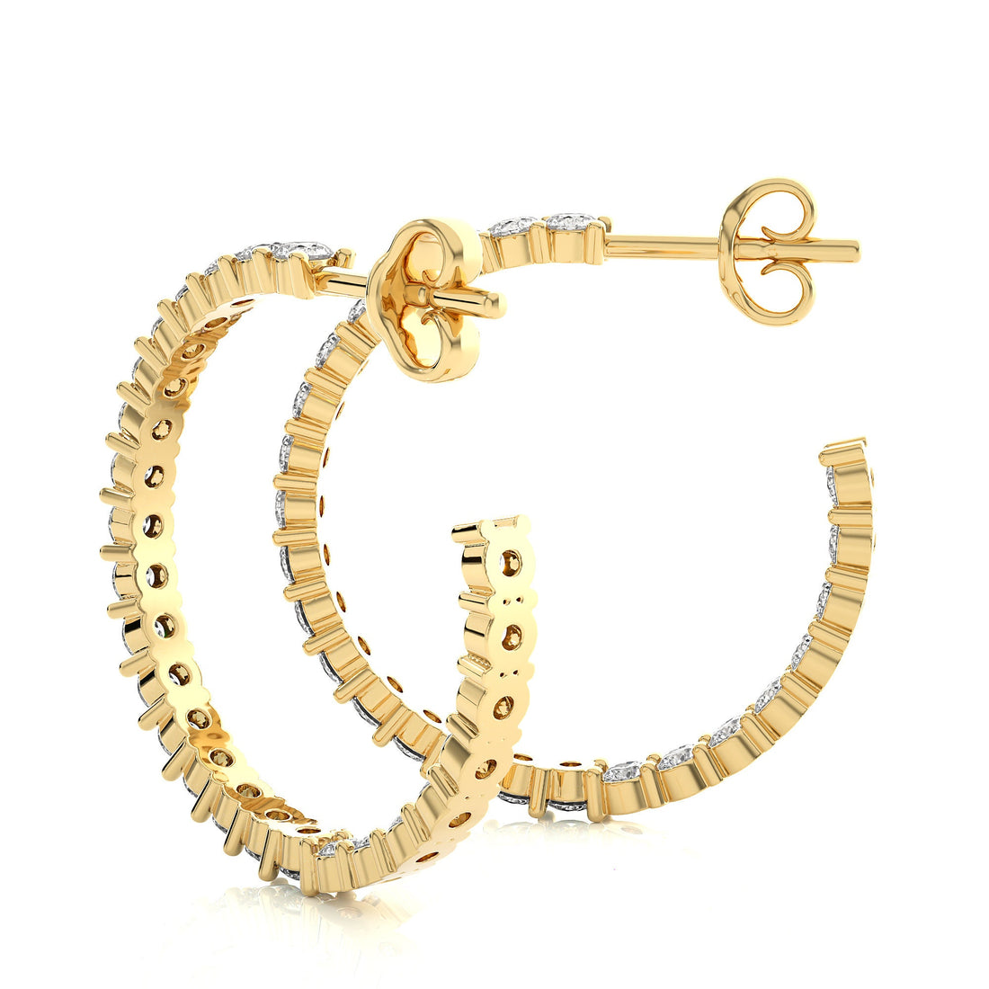 14K Gold Round EF VS/SI Lab-Grown Diamond Half Hoop Earrings Minimalist Prong Setting Design with Ethically Sourced Sparkle.