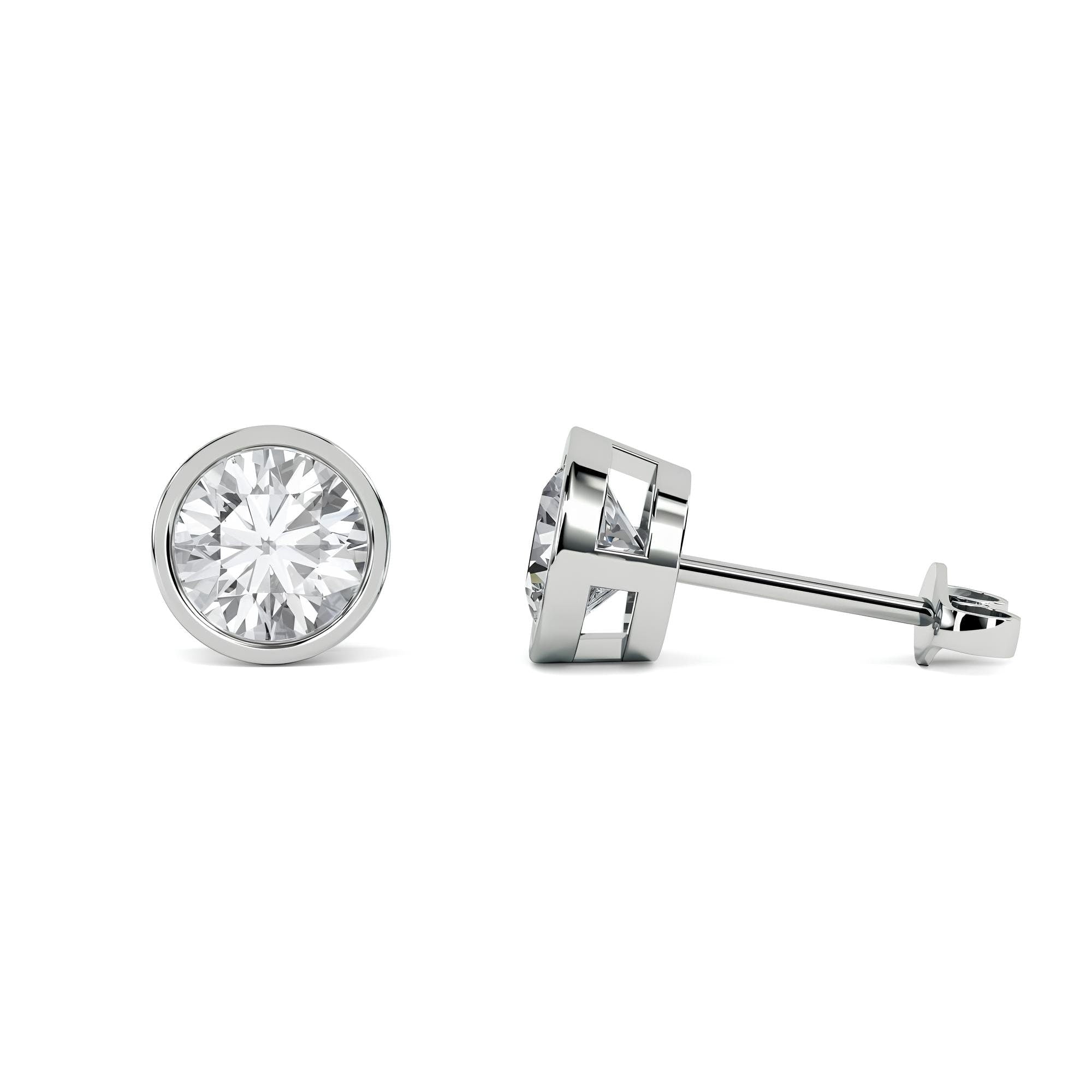 0.25–4.00 Ct Round Cut EF VS/SI Lab-Grown Diamond Stud Earrings 14K Gold Bezel Set Wedding Earrings