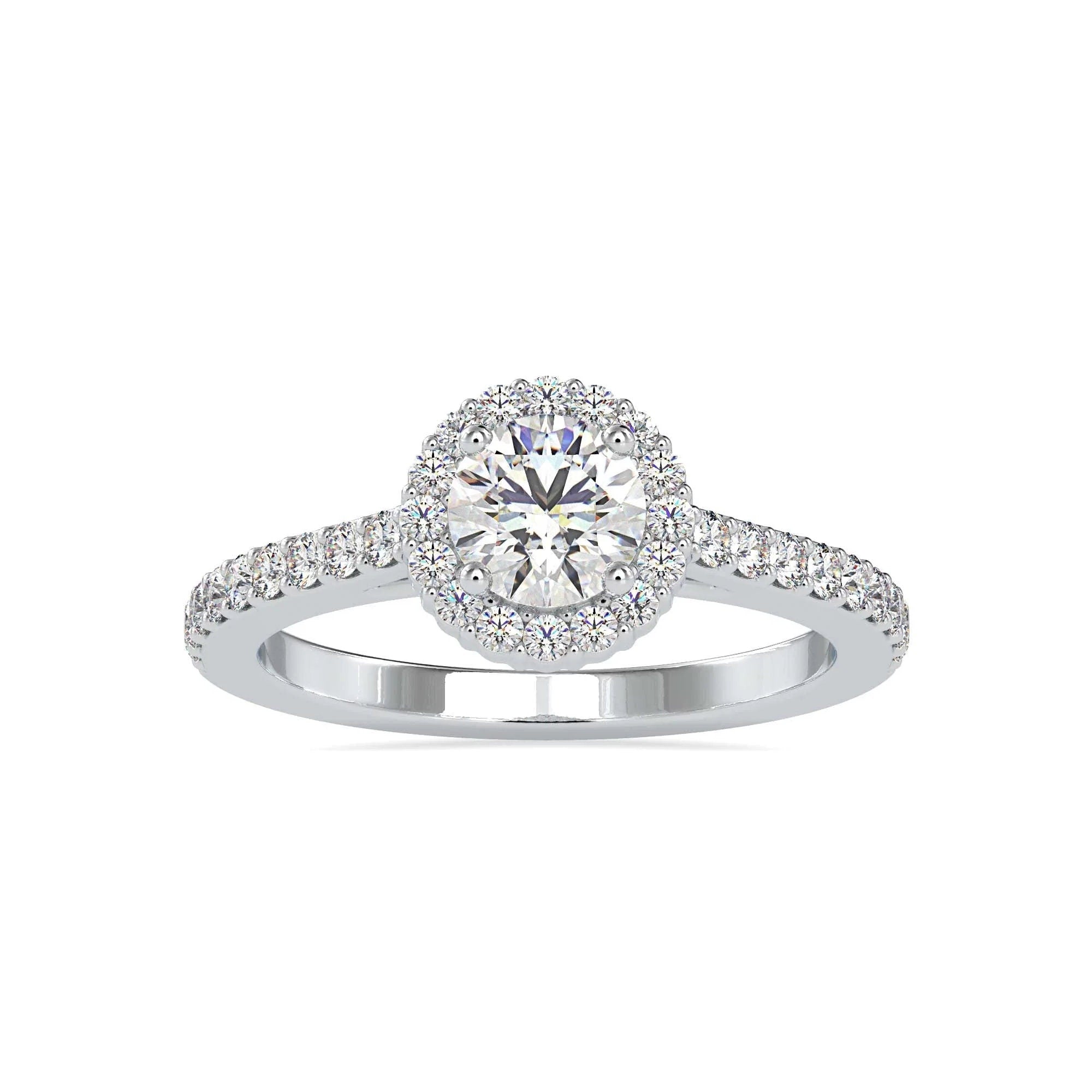 0.50 CT Certified Lab-Grown Diamond Halo Engagement Ring – 14K Real Gold Wedding Ring with Conflict-Free Diamonds