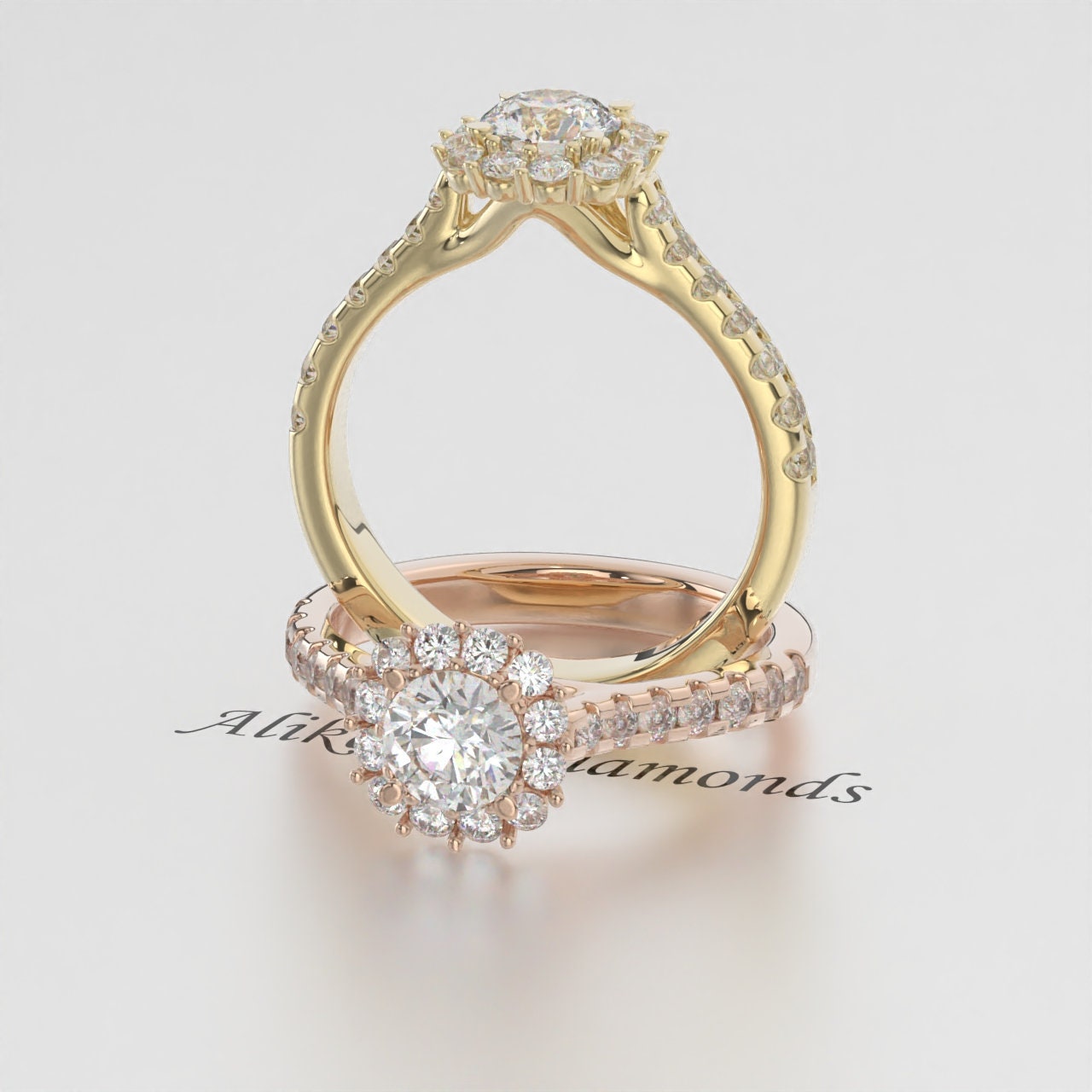 1/4 CT Certified Lab-Grown Diamond Halo Engagement Ring – EF VS/SI Diamond Wedding or Anniversary Ring for Women in 14K Gold