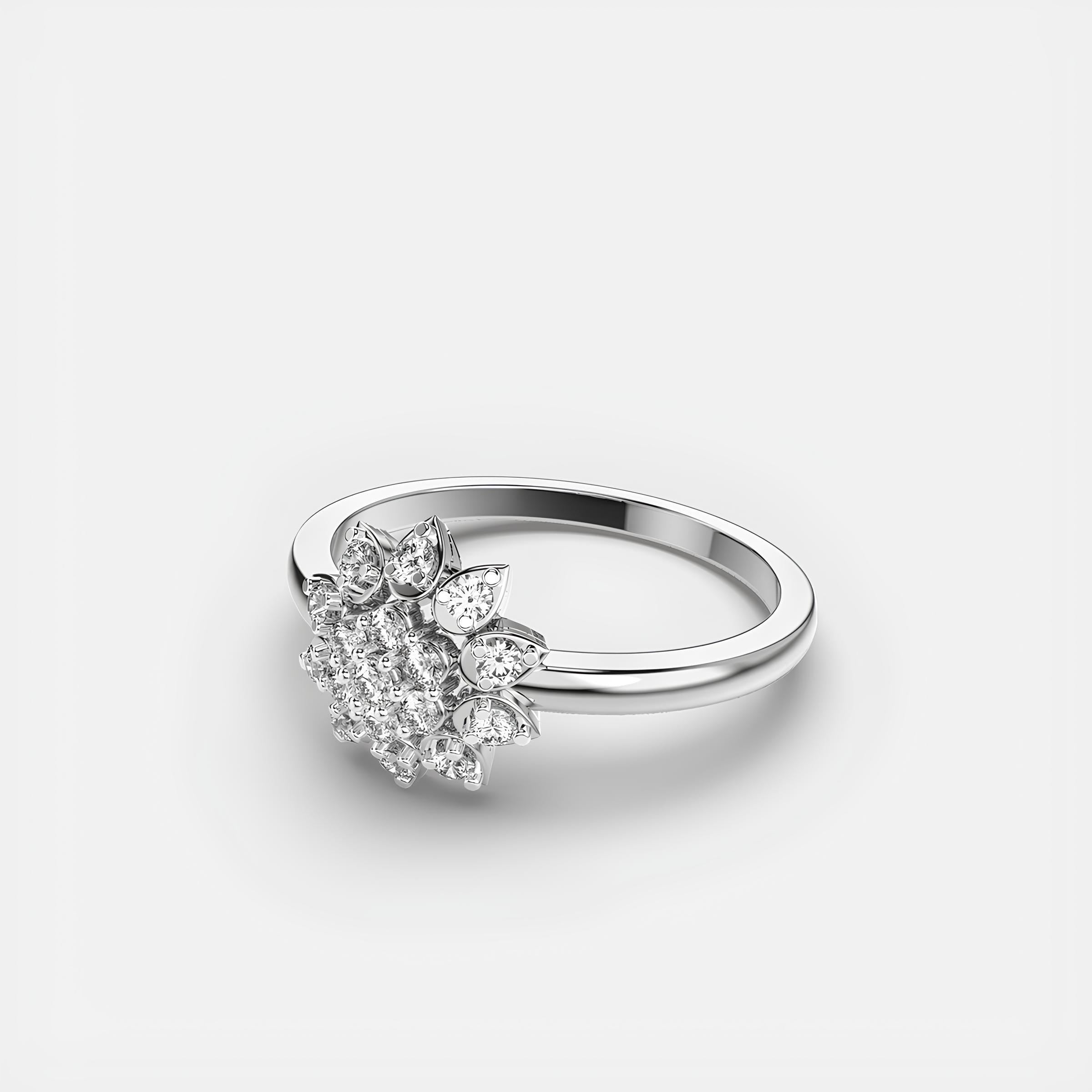 Floral Diamond Ring EF VS/SI Lab-Created Diamond Half Eternity Wedding Band for Women in 14K Solid Gold