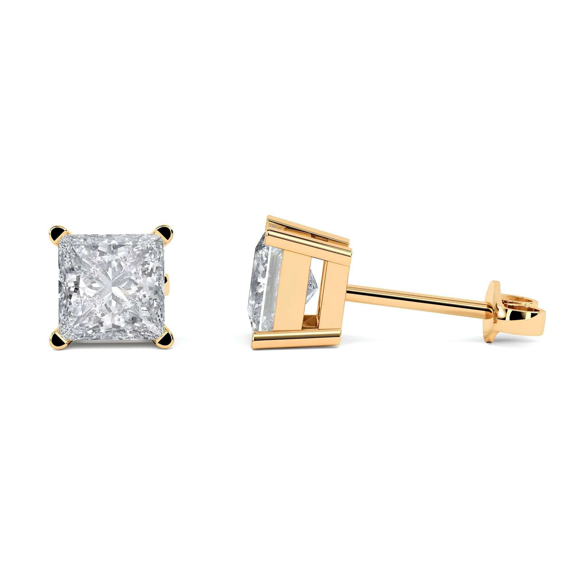 Princess Cut Lab-Grown Diamond Stud Earrings EF VS/SI Clarity 14K Solid Gold Push Back Earrings for Women
