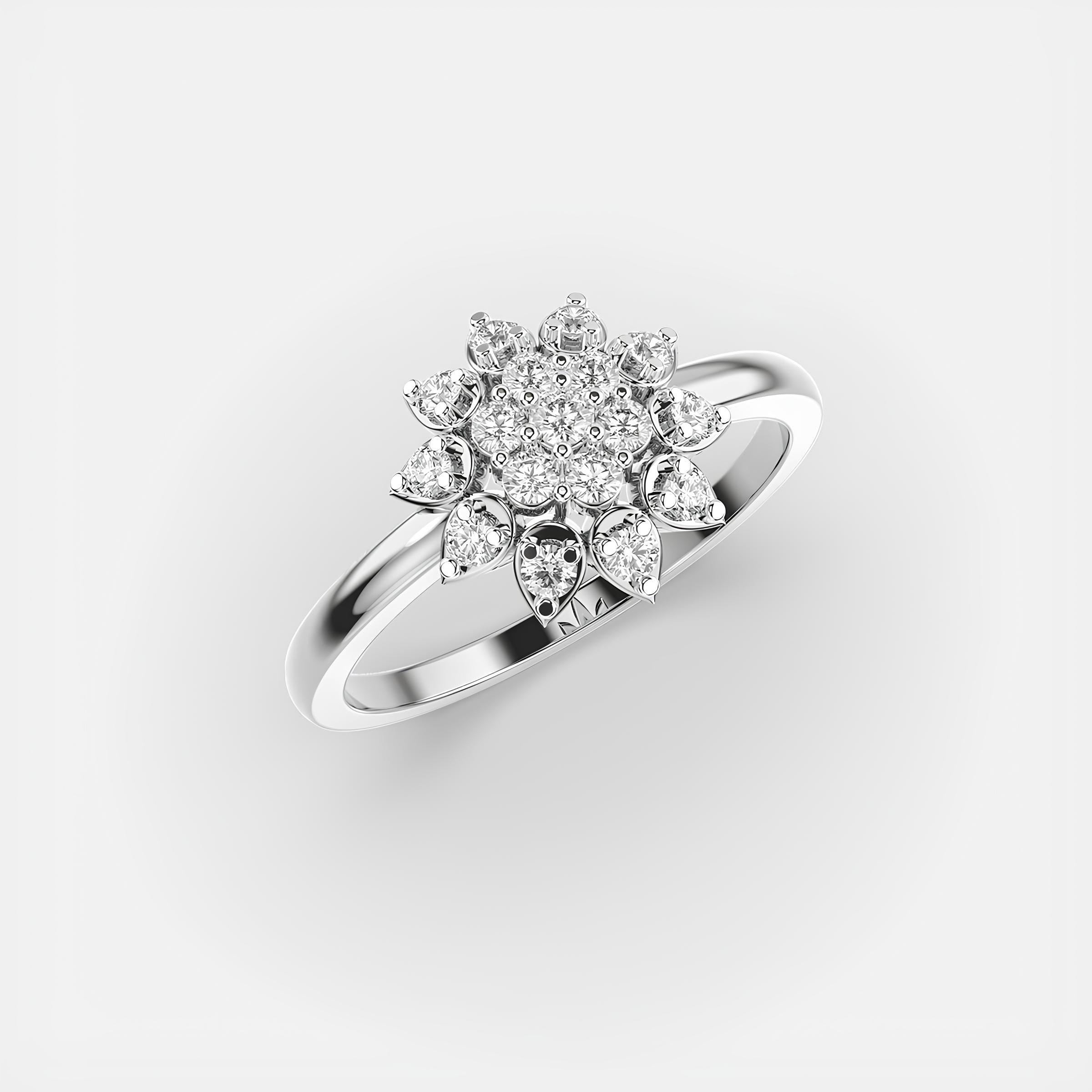 Floral Diamond Ring EF VS/SI Lab-Created Diamond Half Eternity Wedding Band for Women in 14K Solid Gold